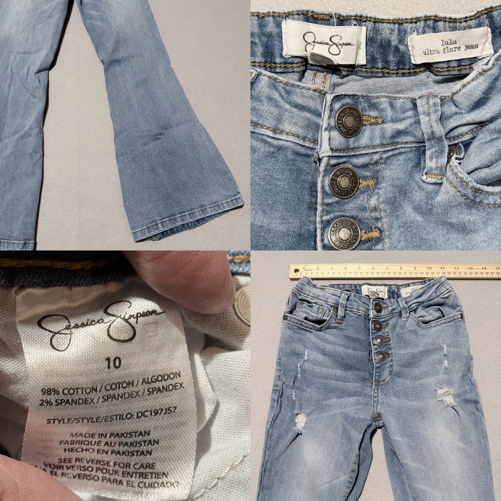 Jessica Simpson Jessica Simpson Lulu Ultra Flare Jeans Women's Light-Wash Denim Distressed - 10 Denim Blue Women Flared Jeans 10 Size 32" / US 10 / IT 46 - 8 Thumbnail