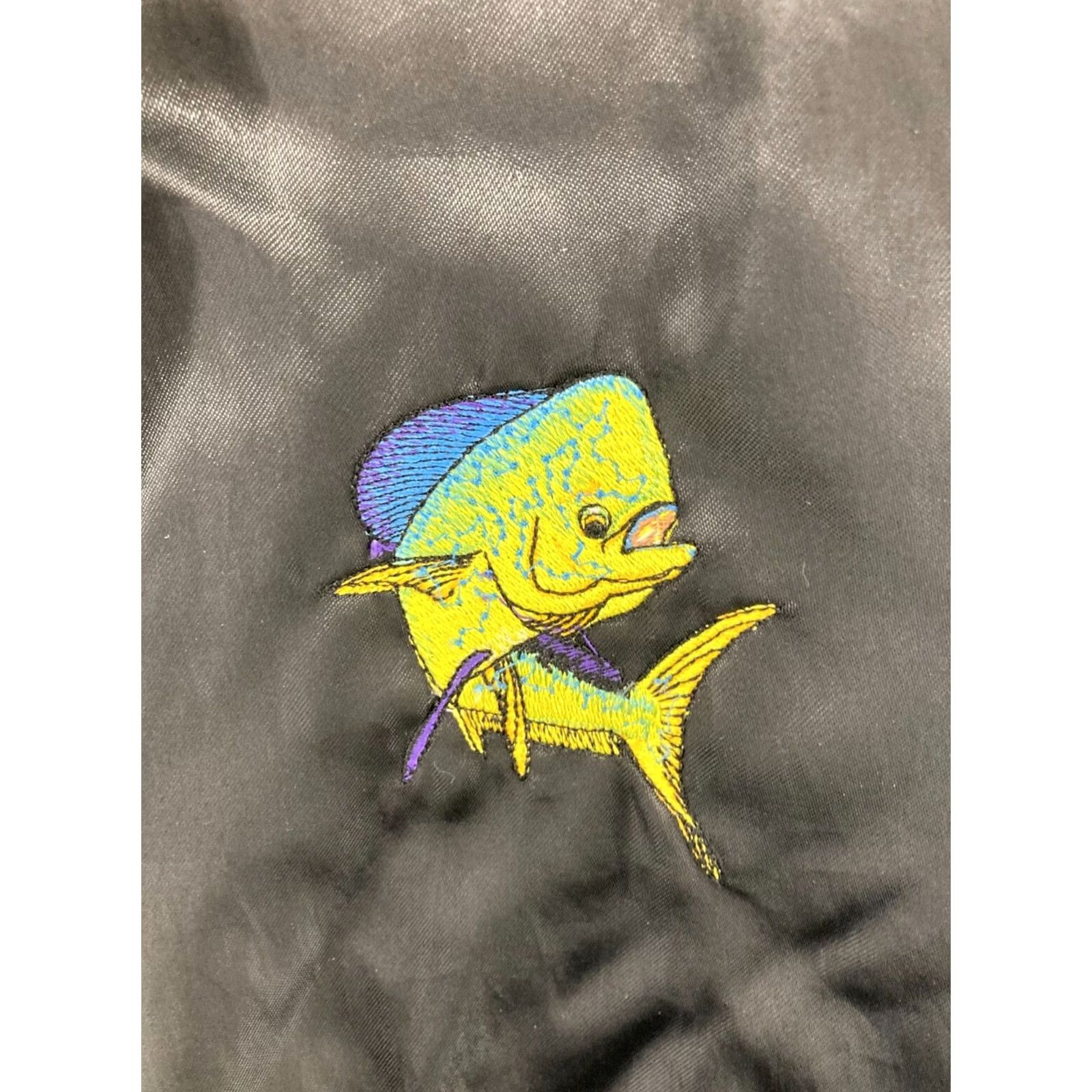 Vintage VINTAGE Ark Jacket Mens XL Black Nylon Satin Bomber 80s 90s Holiday Pattern Mahi Mahi Logo Button Relaxed All Seasons Full Zip Size US XL / EU 56 / 4 - 5 Thumbnail