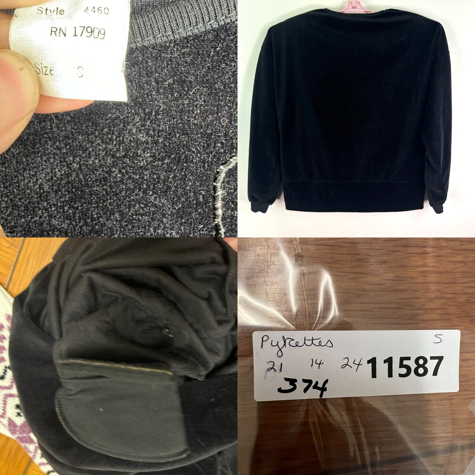Velour VINTAGE Pykettes Velvet Geometric Jewel 3/4 Sleeve Round Neck Sweater Top Womens S Black Size S / US 4 / IT 40 - 8 Thumbnail