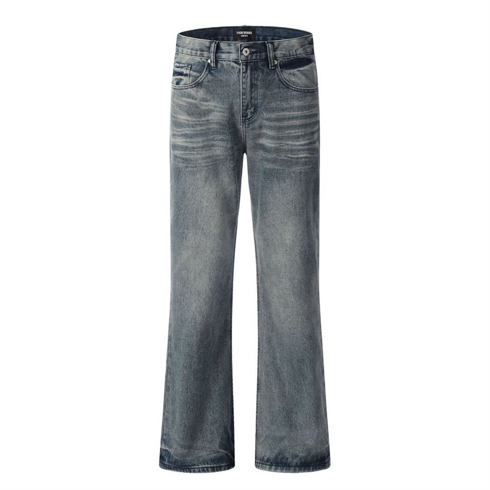 Japanese Brand Washed distressed pocket embroidery loose wide-leg jeans Size US 34 / EU 50 - 1 Thumbnail