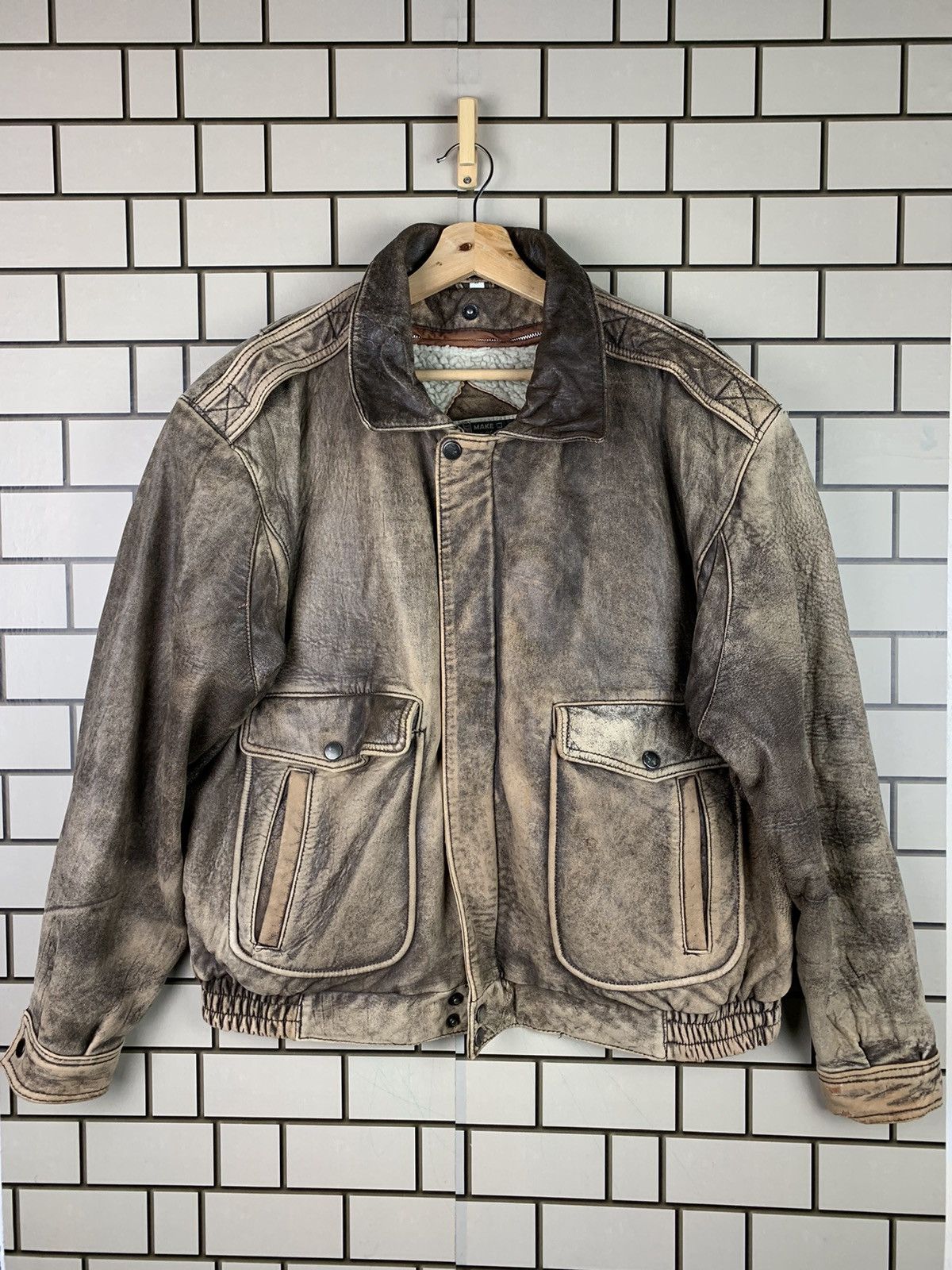 14th Addiction Vintage 90s Make Sherpa Leather Bomber Jacket Size US L / EU 52-54 / 3 - 2 Thumbnail