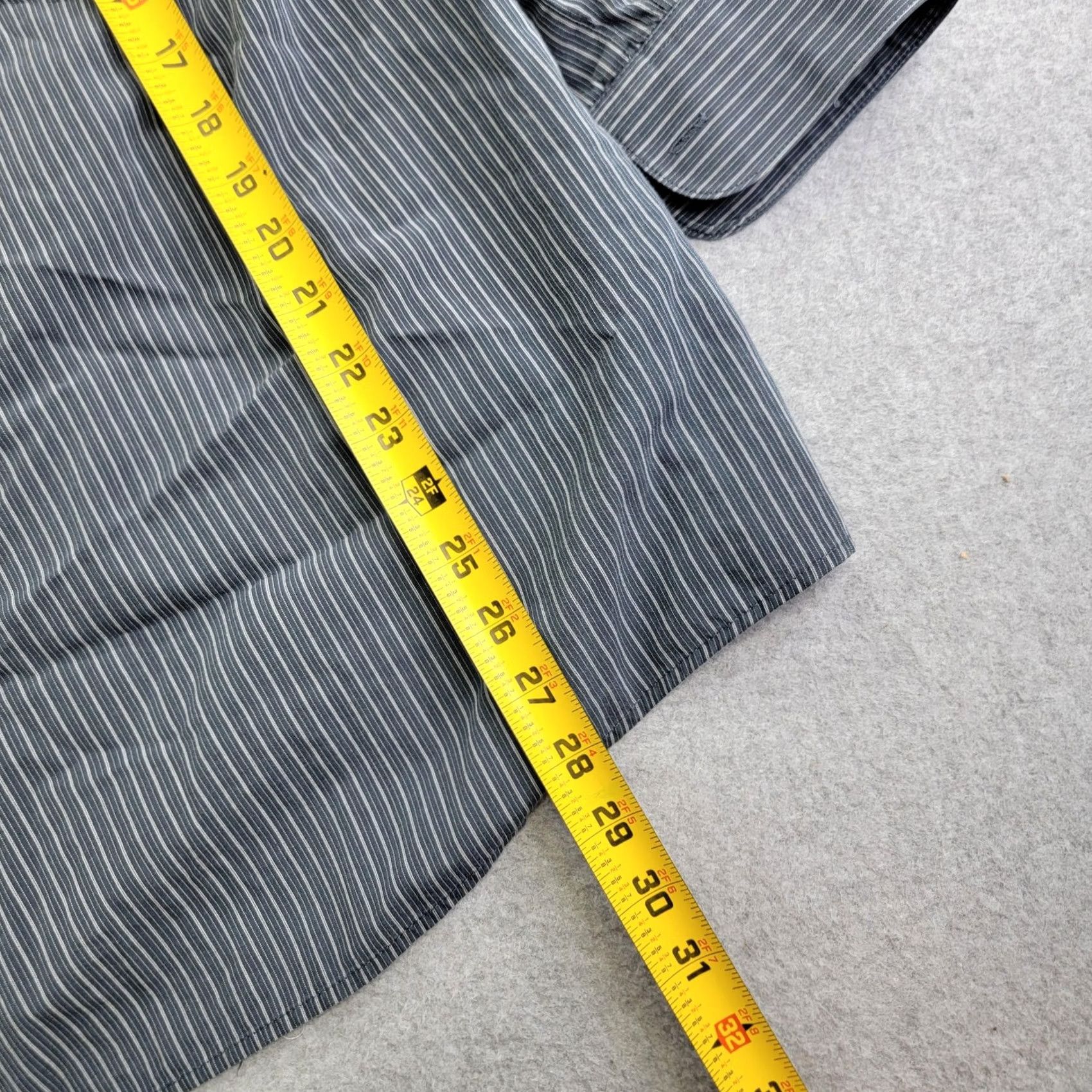 Van Heusen Van Heusen Shirt Mens XL 17 32/33 Gray Striped Dress Wrinkle Free Regular Fit Size 46R - 6 Thumbnail