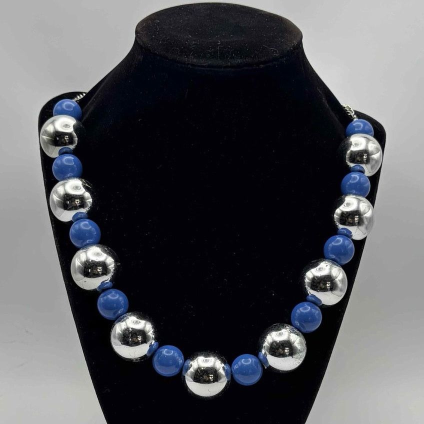 Other Blue & Silver Beaded Necklace Size ONE SIZE - 1 Thumbnail
