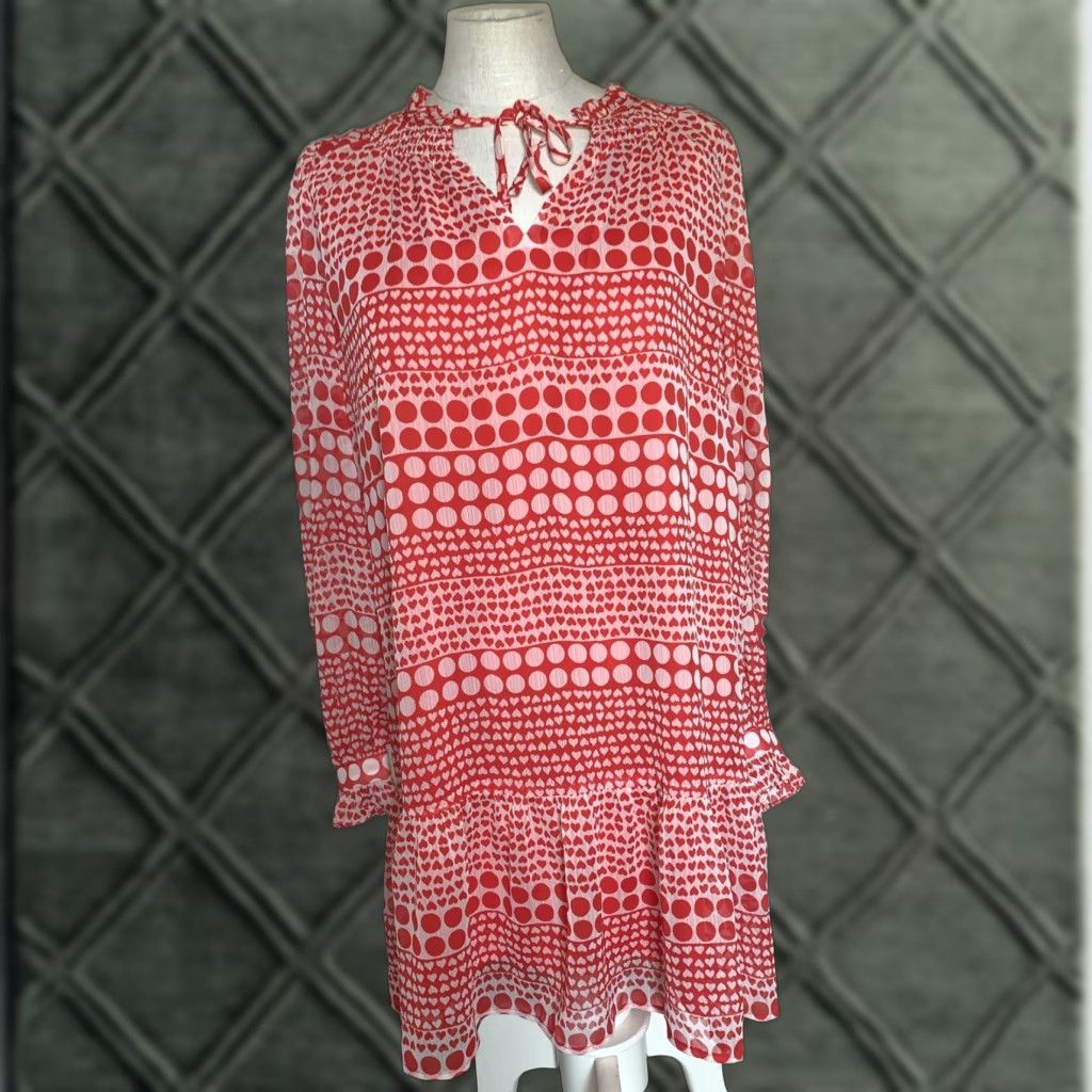 Loft LOFT Blouse Shirt S Red White Polka Dot Print V-Neck Long Sleeve Pullover Knit Nylon Polyester Turtleneck-? Size S / US 4 / IT 40 - 1 Thumbnail