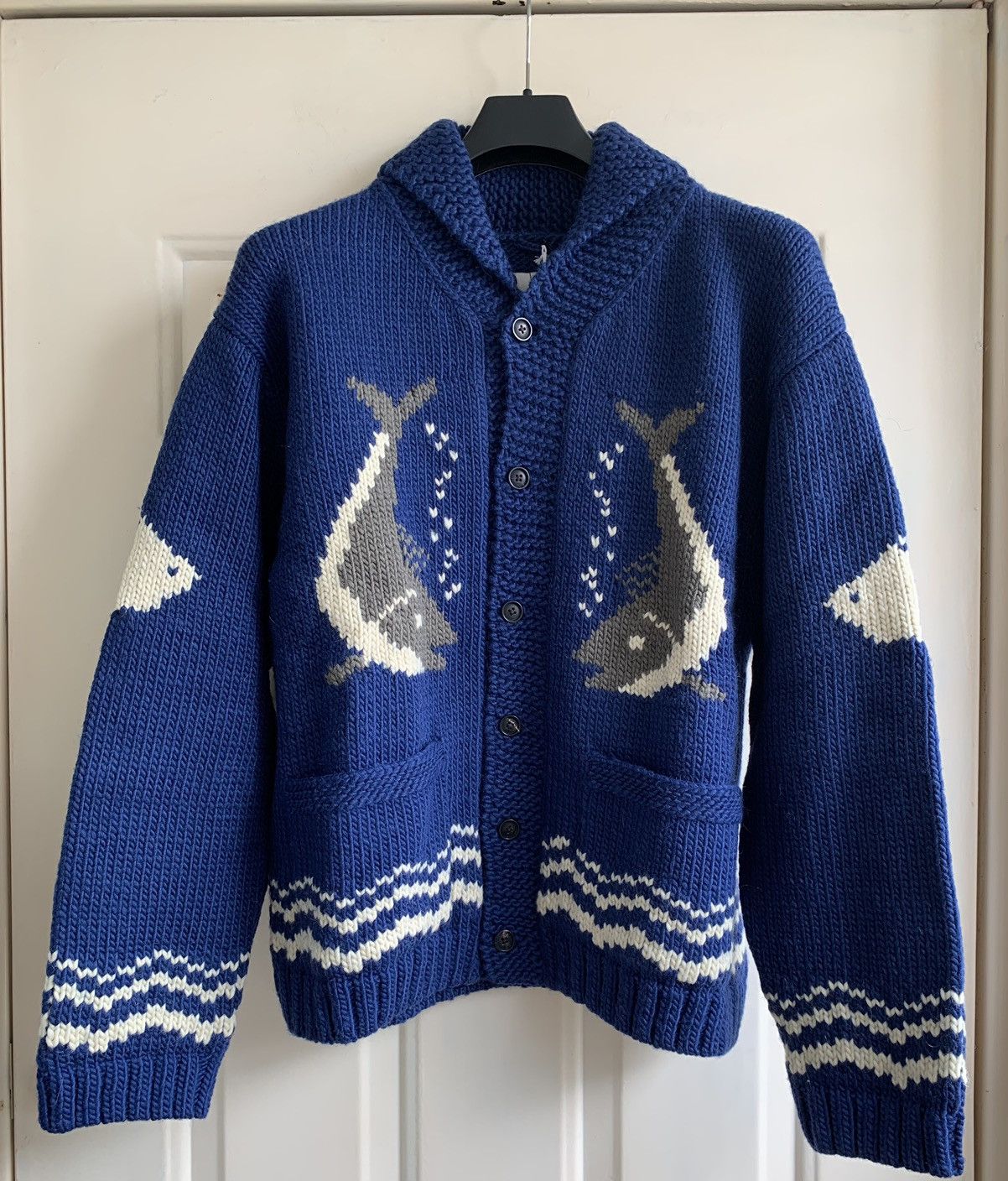 Bode Shawl-collar River Fish Cardigan in Blue Size US L / EU 52-54 / 3 - 1 Thumbnail