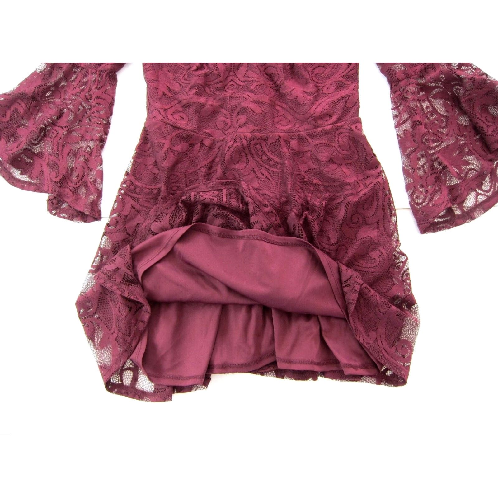 Vintage VINTAGE I.N. San Francisco Red Burgundy Lace Flare Sleeve Scoop Neck Smock Dress 11/L Size L / US 10 / IT 46 - 7 Thumbnail