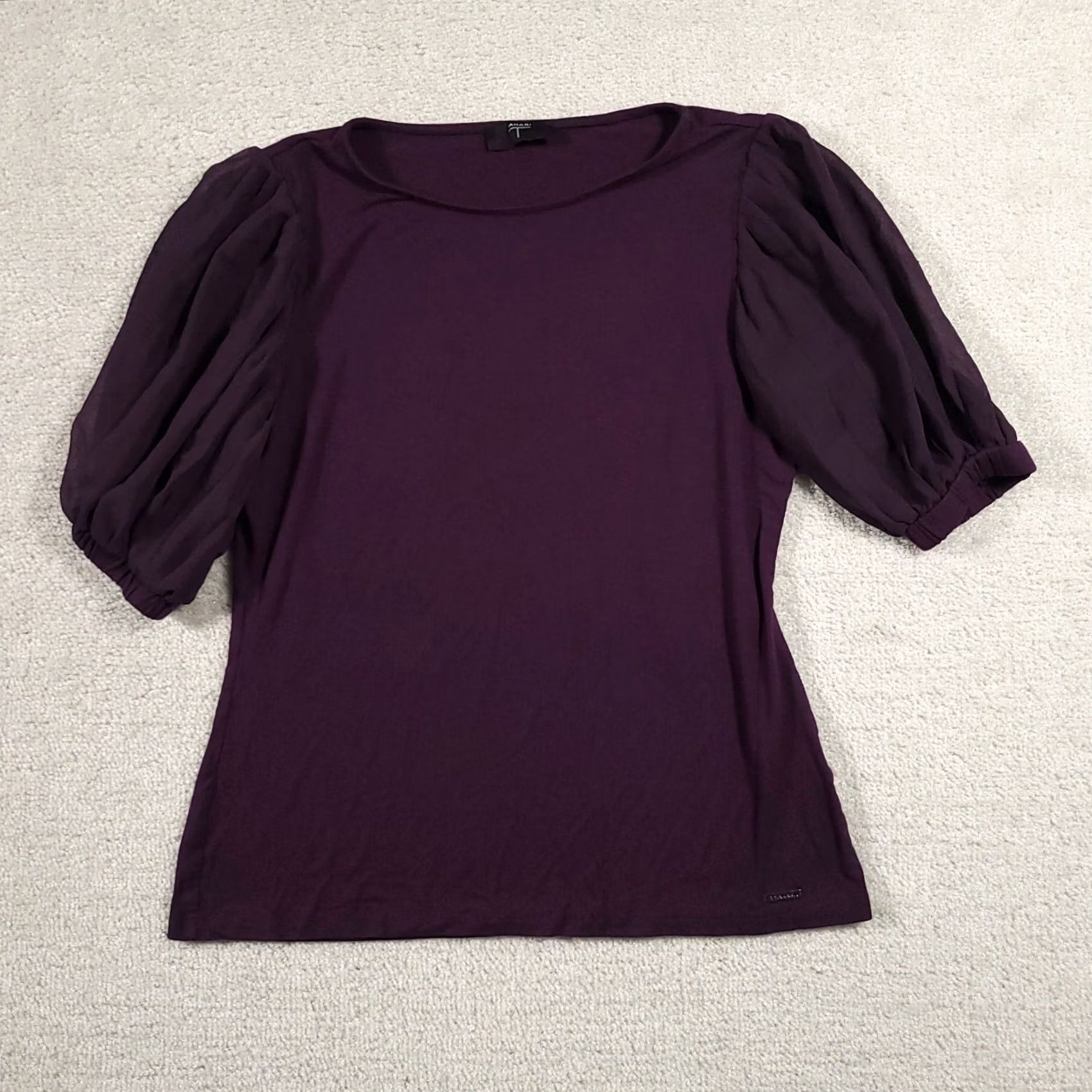 Vintage Tahari Shirt Women's XS Purple Short Balloon Sleeve Blouse Round Neck Stretch Shirt Size XS / US 0-2 / IT 36-38 - 2 Thumbnail