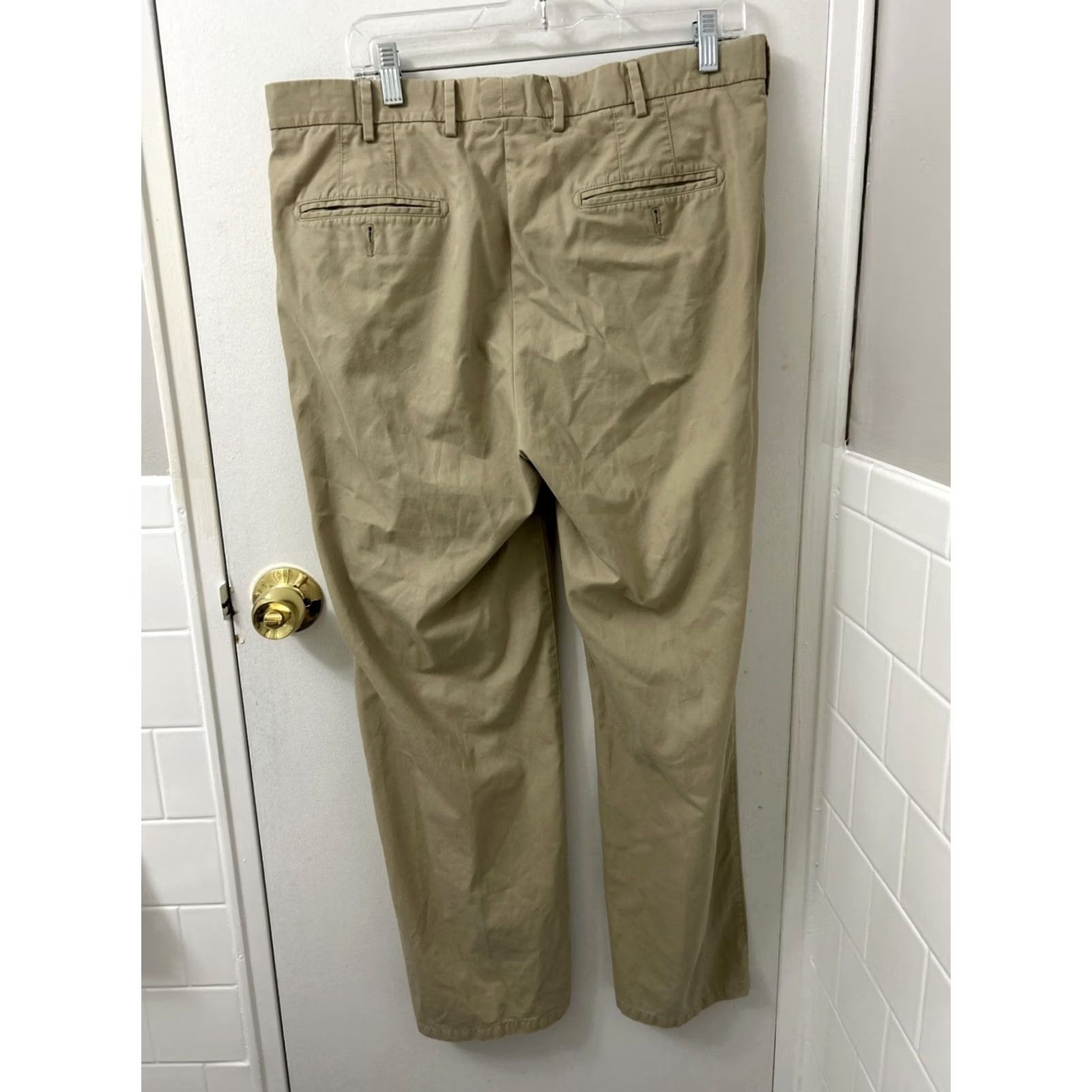 Peter Millar Peter Millar Pants Mens 35x29 Khaki Beige 100% Cotton Pima Regular Rise 5-Pocket Chino Zip Front Belt Loops Straight Leg Mens Size US 35 - 4 Thumbnail