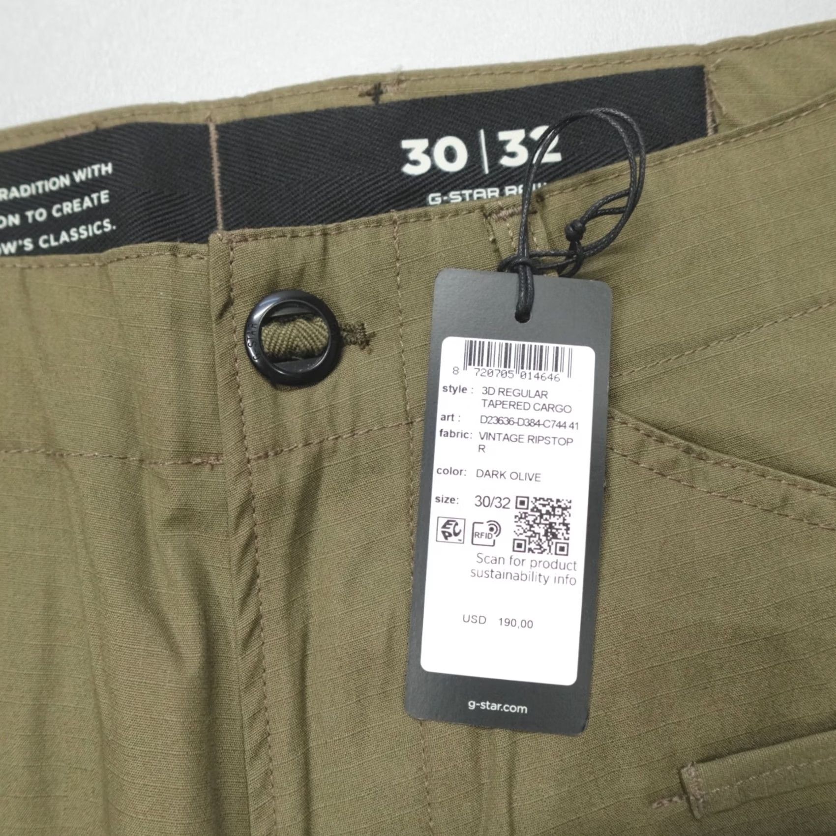 G-Star G-Star Raw 3D Regular Tapered Cargo Pants Men 30x32 Ripstop Dark Olive Camouflage Pockets Cargo Pants Mens for Casual Wear Size US 30 / EU 46 - 3 Thumbnail
