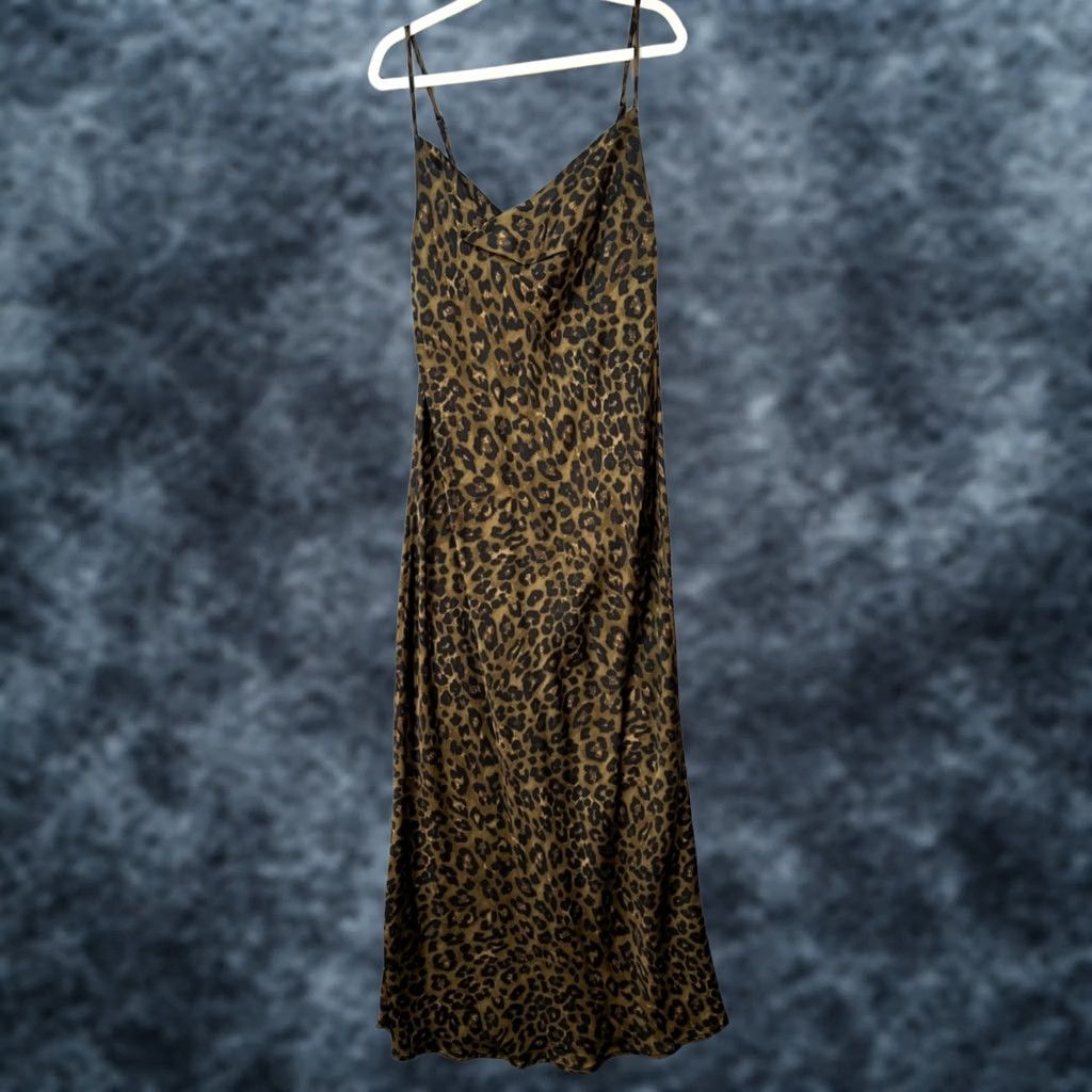 blue leopard print dress zara Zara XS Brown Slip Midi Sleeveless Spaghetti Straps A-Line Women Zara sequin What Color Heels To French Blue Dress Tonal lining Color:blue