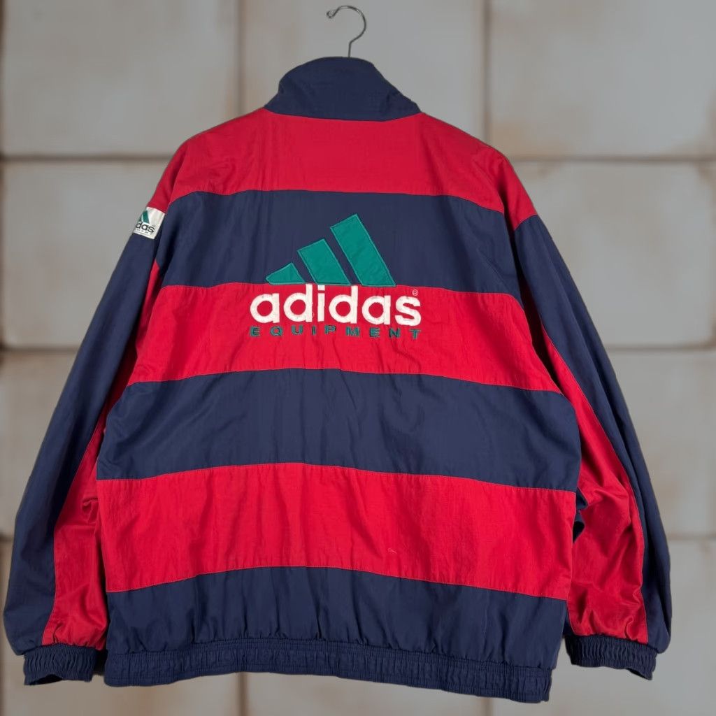 VINTAGE adidas Equipment Mens L Stripe Zip Jacket Embroidered Logo RARE