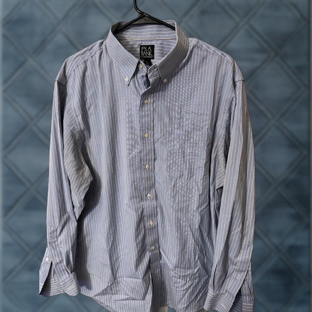 Jos. A. Bank Jos. A. Bank Shirt Adult 17.5-35 Blue Striped Long Sleeve Button-Down Cotton Mens Size US XL / EU 56 / 4 - 1 Thumbnail