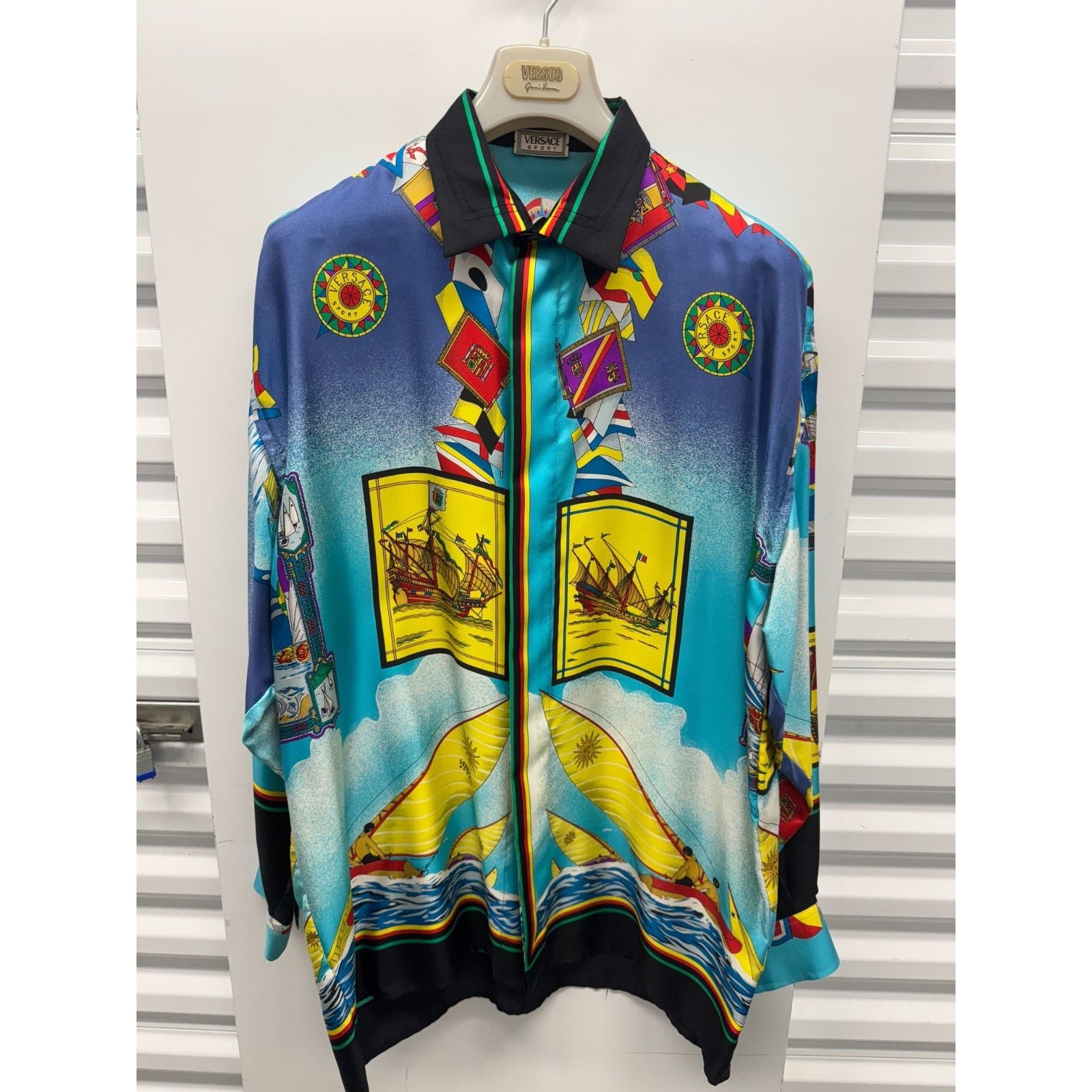 Vintage Gianni Versace Sport Silk Shirt Sailing Print 90s