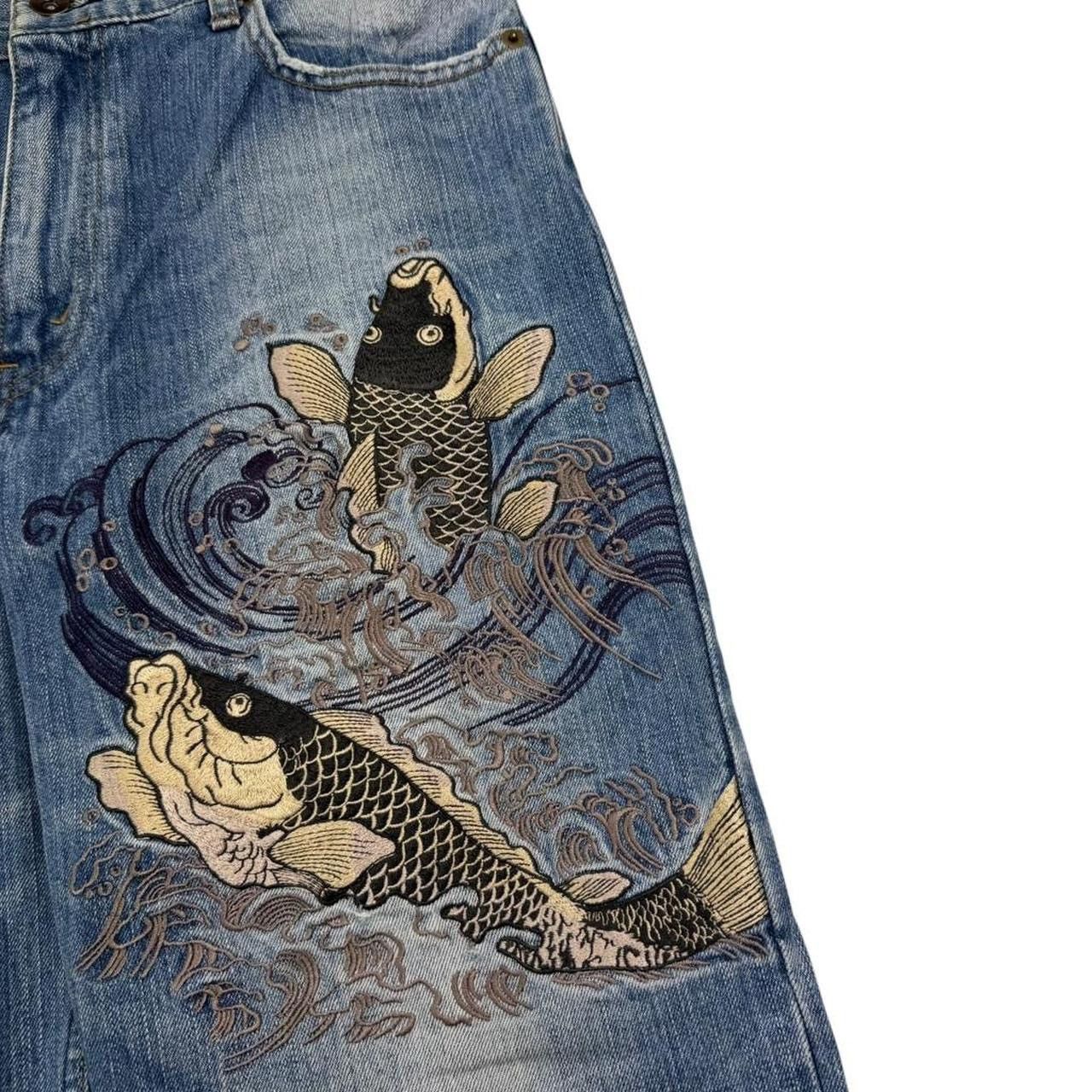 Karakuri Tamashii Karakuri Tamashii Embroidered Koi Japanese Jeans - Waist 32 Size US 32 / EU 48 - 4 Thumbnail