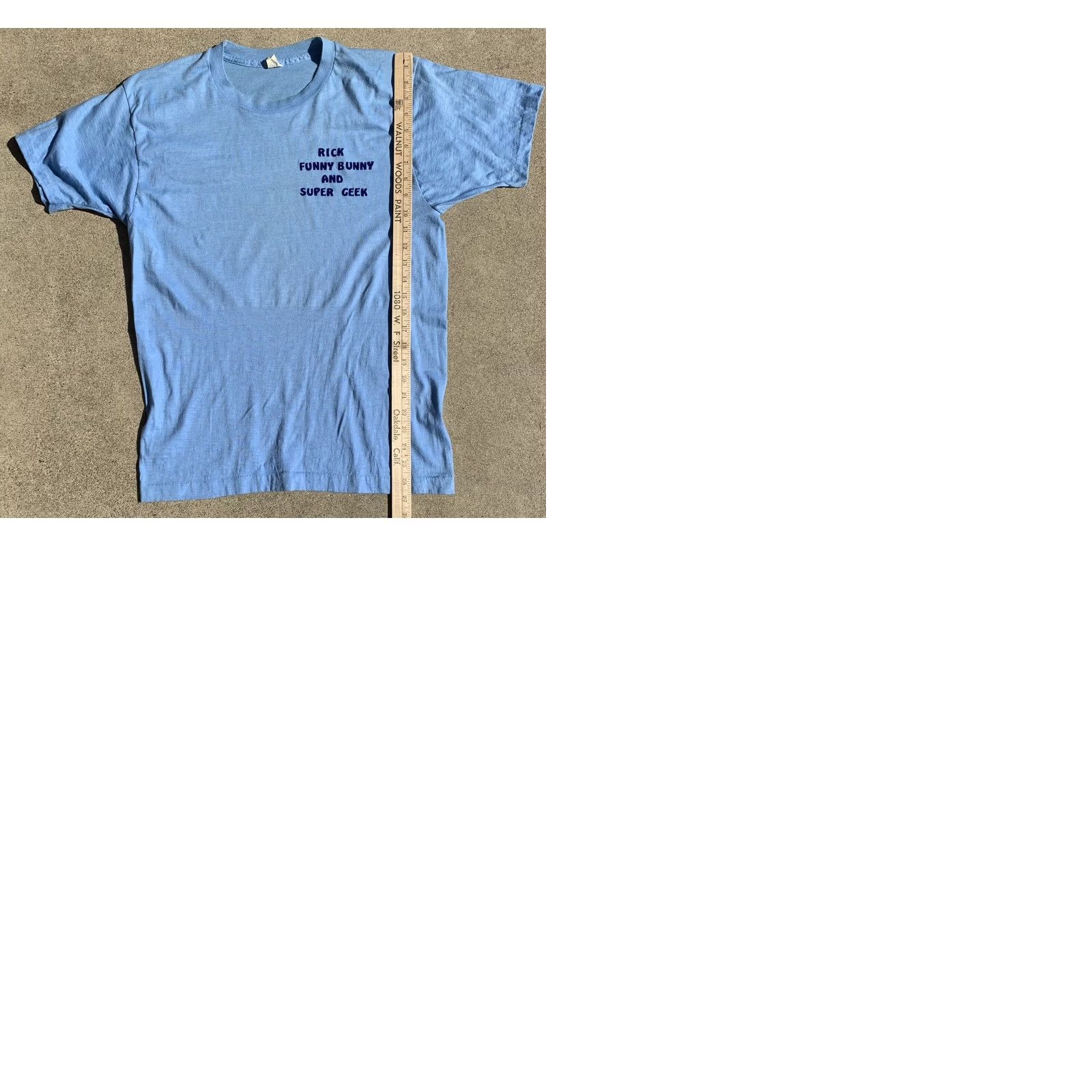 Vintage VINTAGE Rick Funny Bunny and Super Geek t-shirt (iron on lettering) 80s 1980s L Shirt Unisex Blue Screen Stars 1980s Mens Womens Girls Boys Size US L / EU 52-54 / 3 - 9 Thumbnail