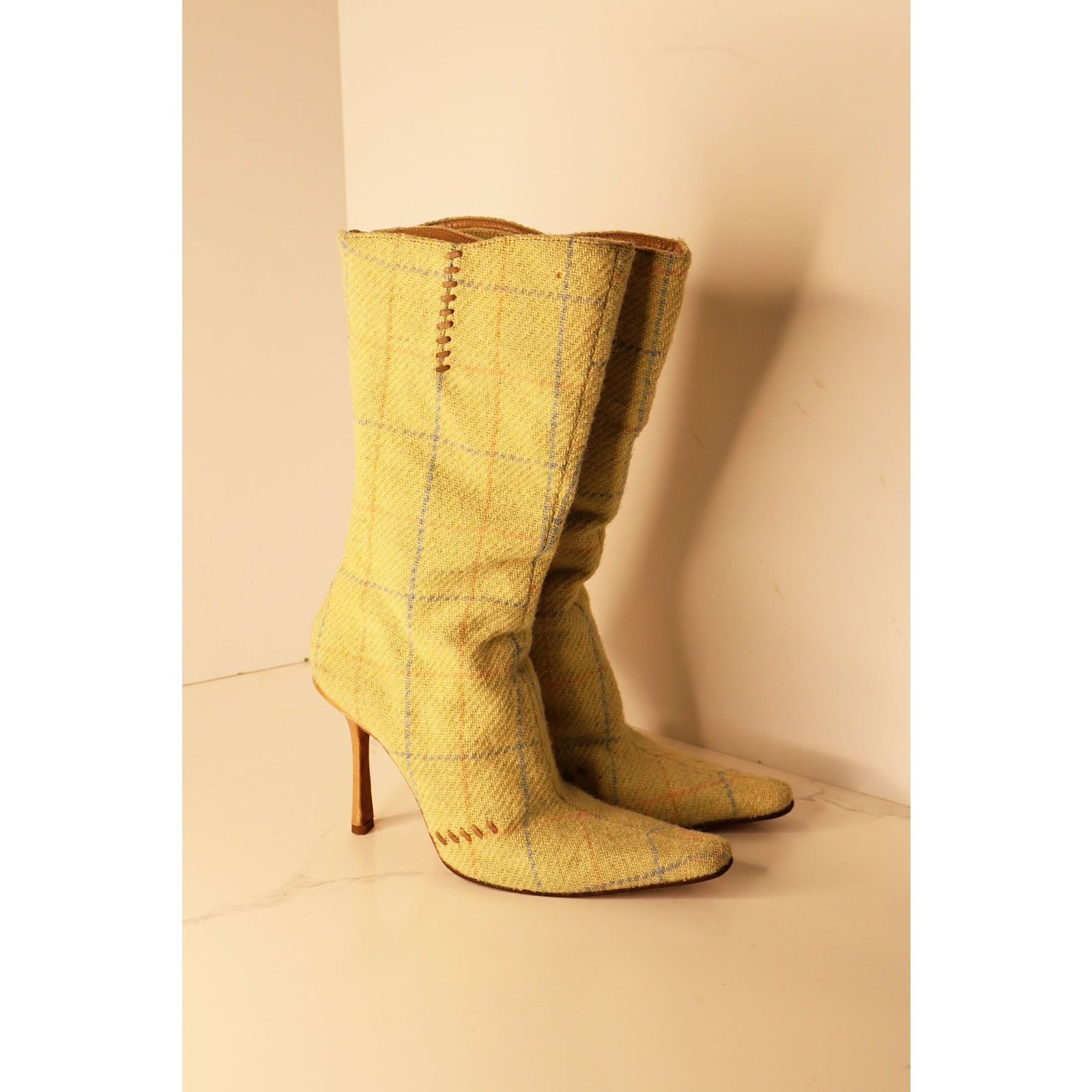 Jimmy Choo Vintage Jimmy Choo Y2K Green Wool Plaid Boots Size US 7.5 / IT 37.5 - 7 Thumbnail