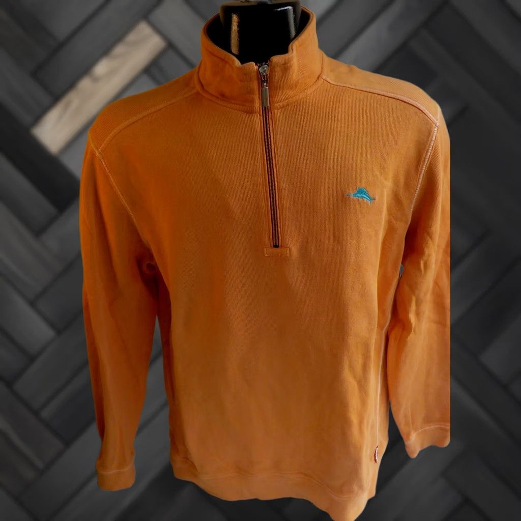 Tommy Bahama TOMMY BAHAMA Relax Sailfish Logo 1/4 Zip Peach 100% Cotton Pullover XL Large Men's Sweater Mock Neck 1/4 Zip Relaxed Fit Shirt Size US L / EU 52-54 / 3 - 1 Thumbnail