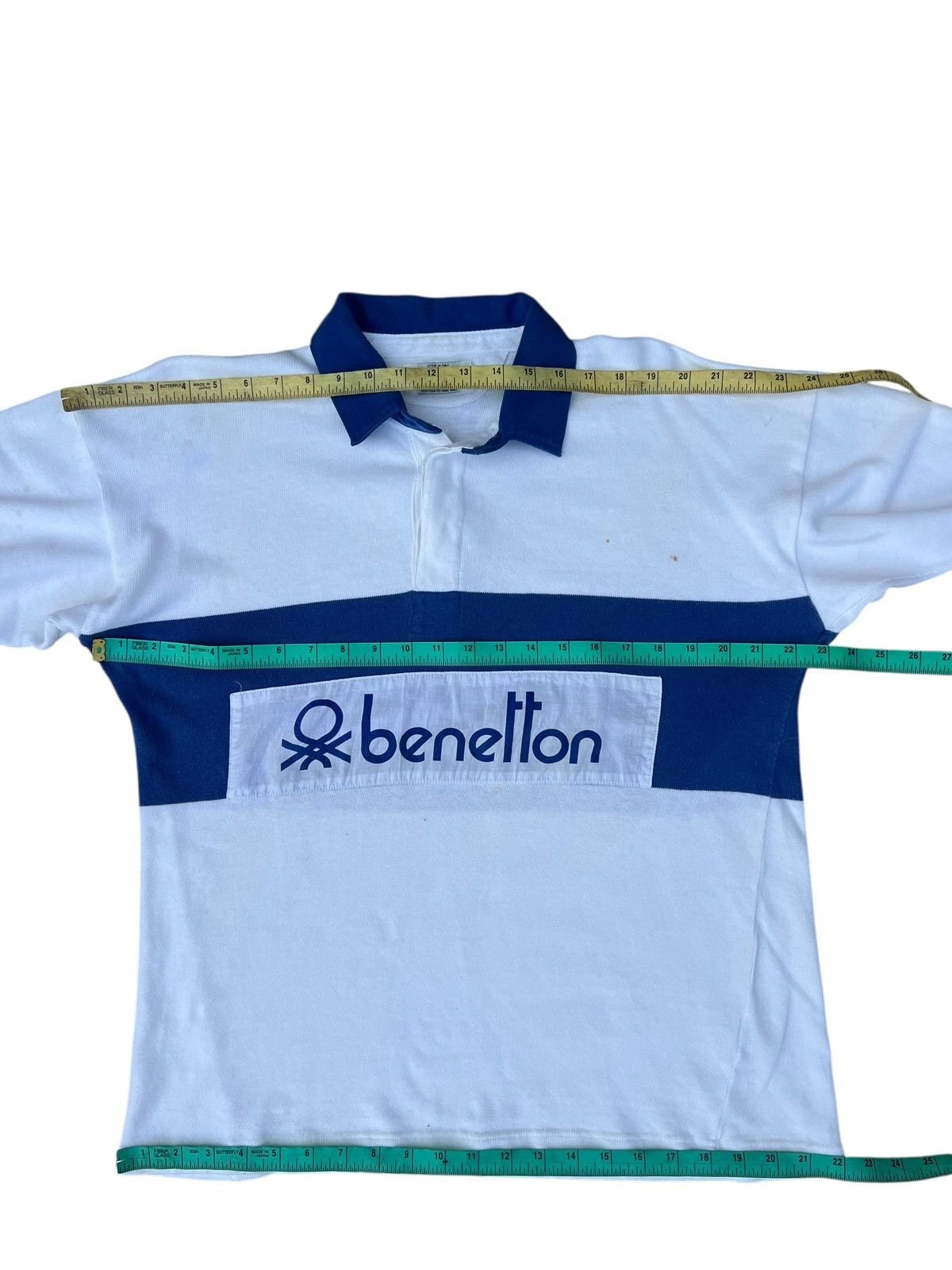 Benetton Vintage 90s Benetton Spell Out Rugby Shirt Pablo Escobar Size US L / EU 52-54 / 3 - 3 Thumbnail
