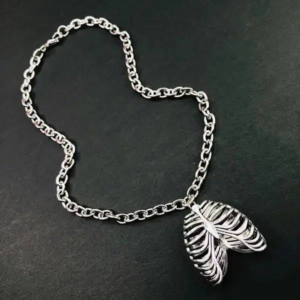 Other Chunky Punk Goth Human Ribs Skeleton bones Necklace Choker Size ONE SIZE - 2 Thumbnail