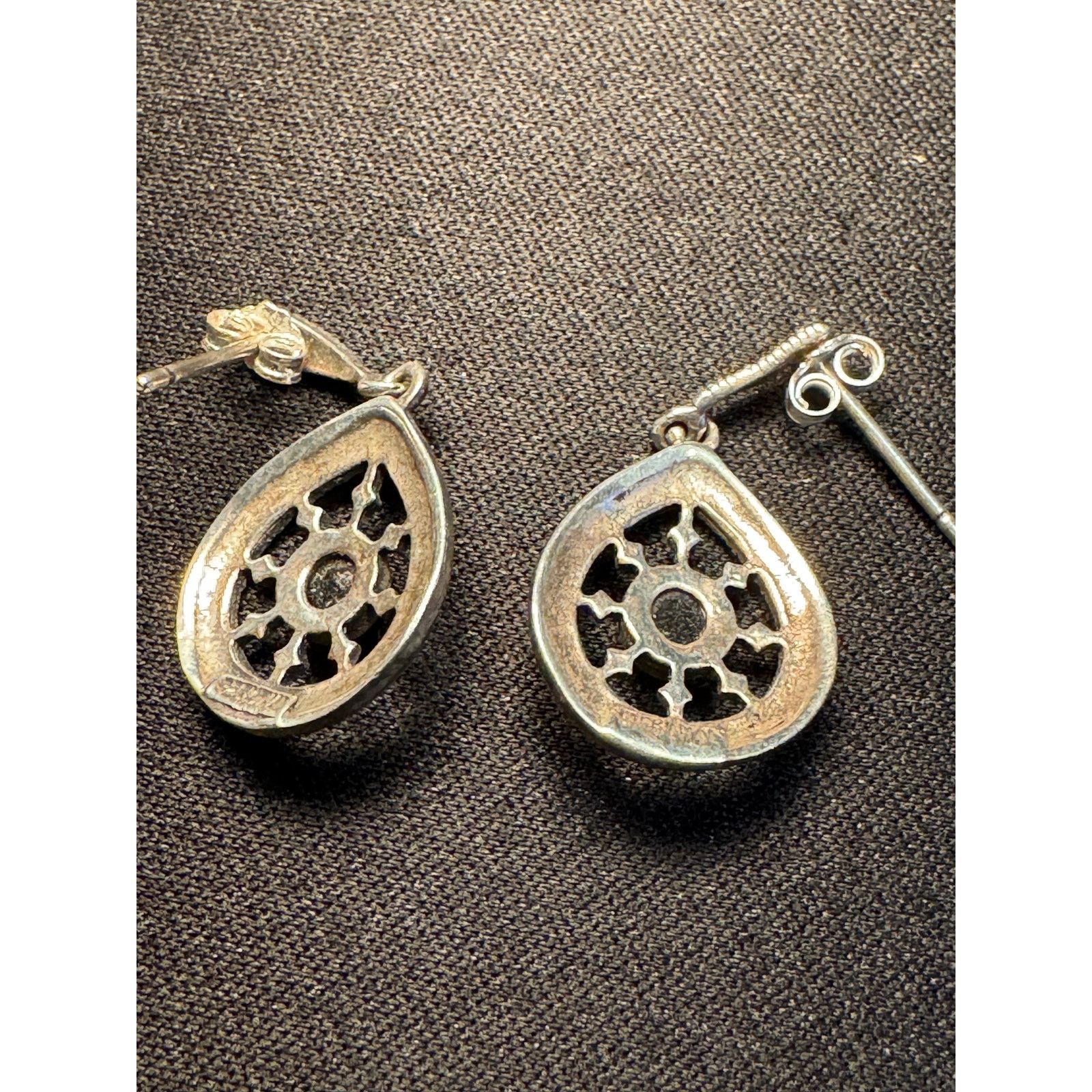 Other Vintage Sterling Silver Marcasite & Onyx Post Earrings Size ONE SIZE - 4 Thumbnail