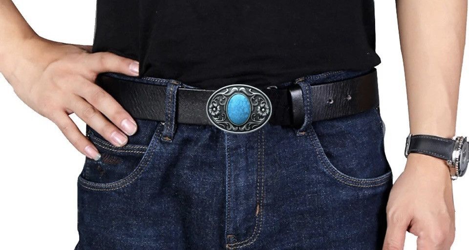 Cowboy Equipment Oval Turquoise Stone belt buckle Size ONE SIZE - 1 Thumbnail