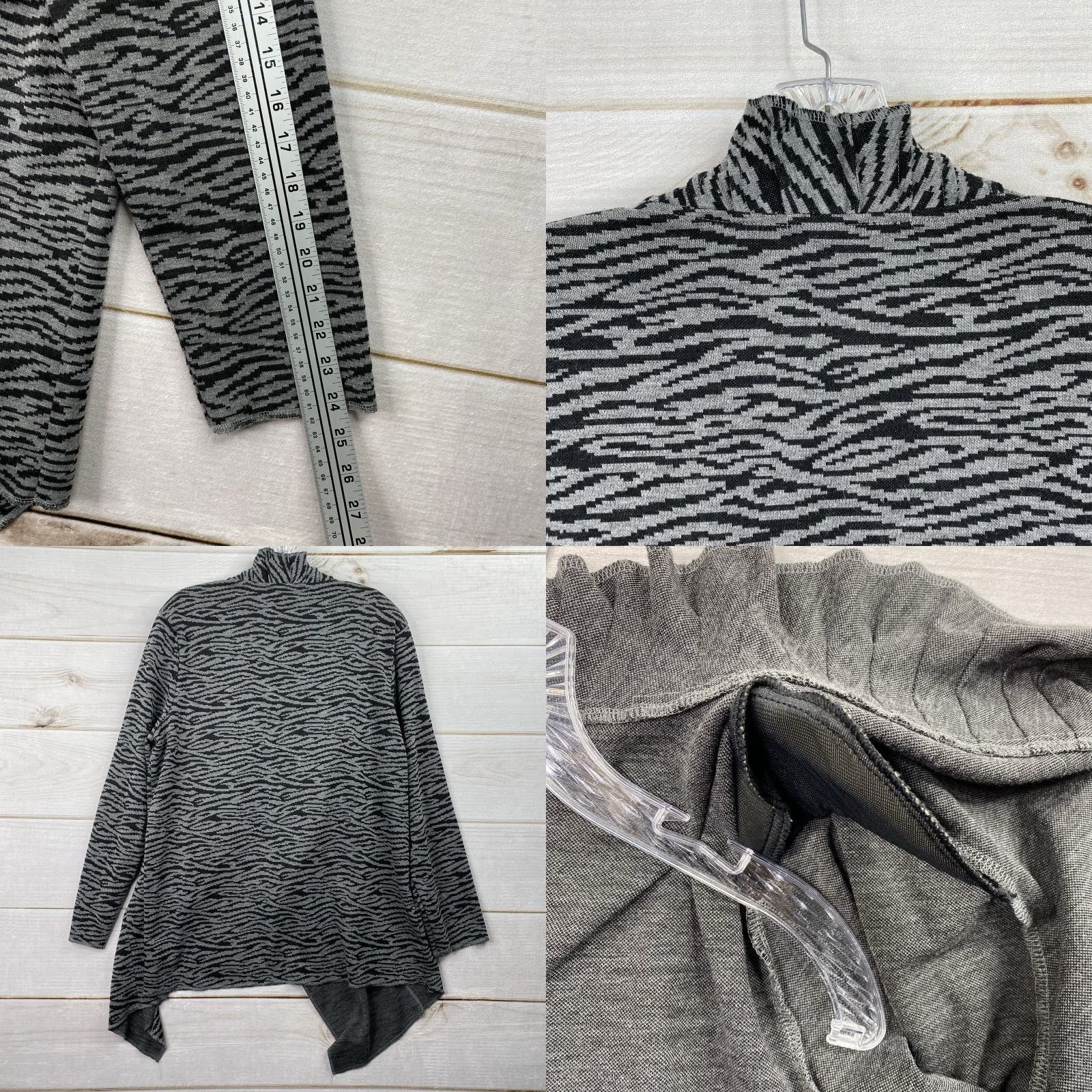 Vintage Fever Cardigan Sweater Womens 2X Open Front Gray Black Animal Print Ruffle Y2K Autumn Winter Size XXL / US 16-18 / IT 52-54 - 8 Thumbnail