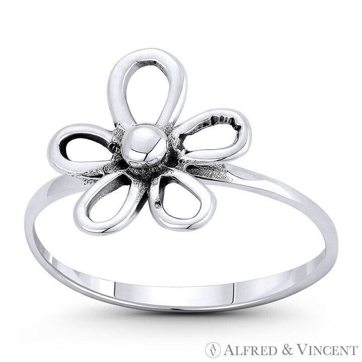 Other 5-Petal Daisy Flower Charm Ring in .925 Sterling Silver Size ONE SIZE - 1 Preview