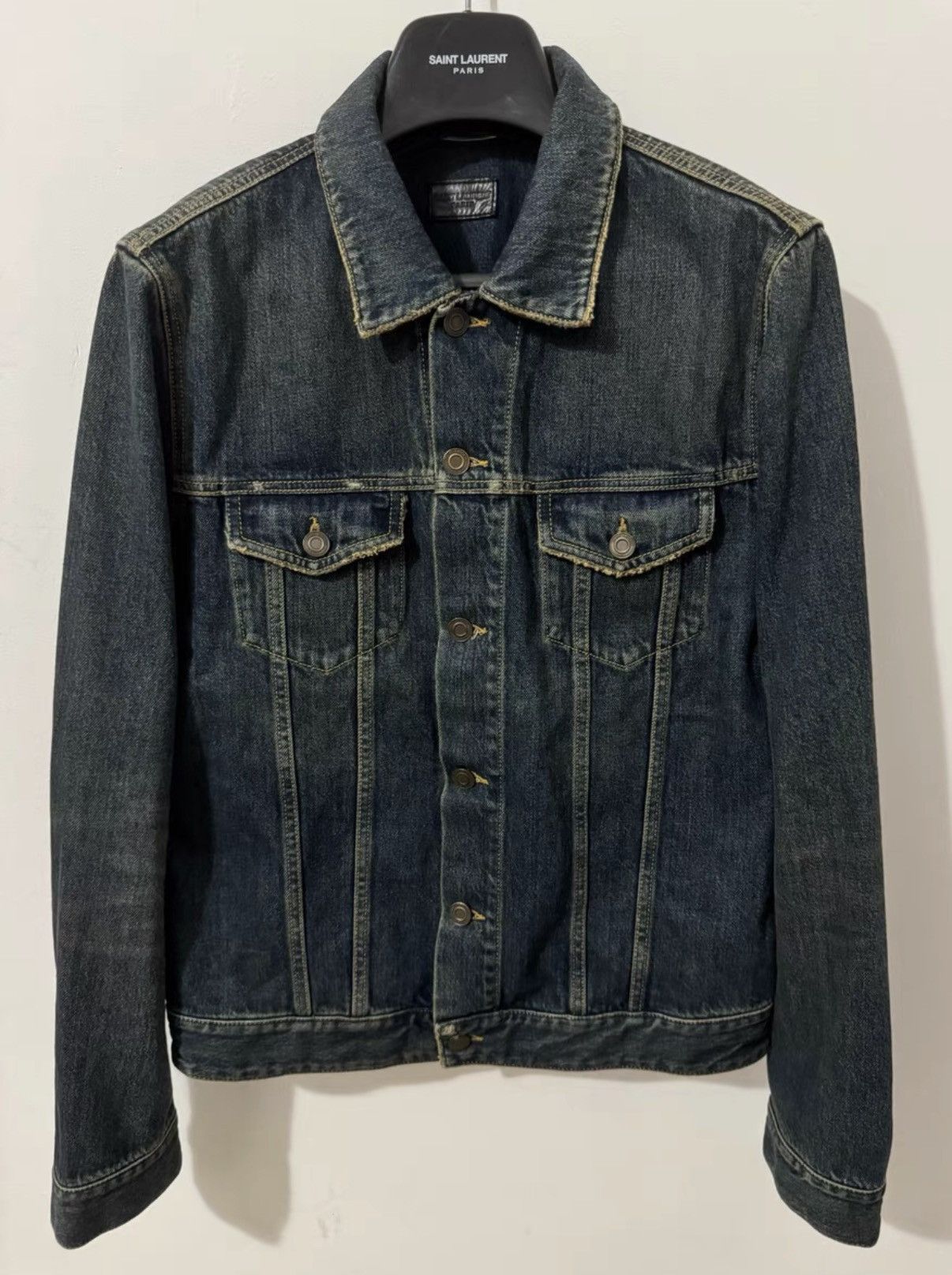 Yves Saint Laurent SLP 15SS Runway Vintage Dark Blue Basic Denim Jacket Size US L / EU 52-54 / 3 - 1 Thumbnail