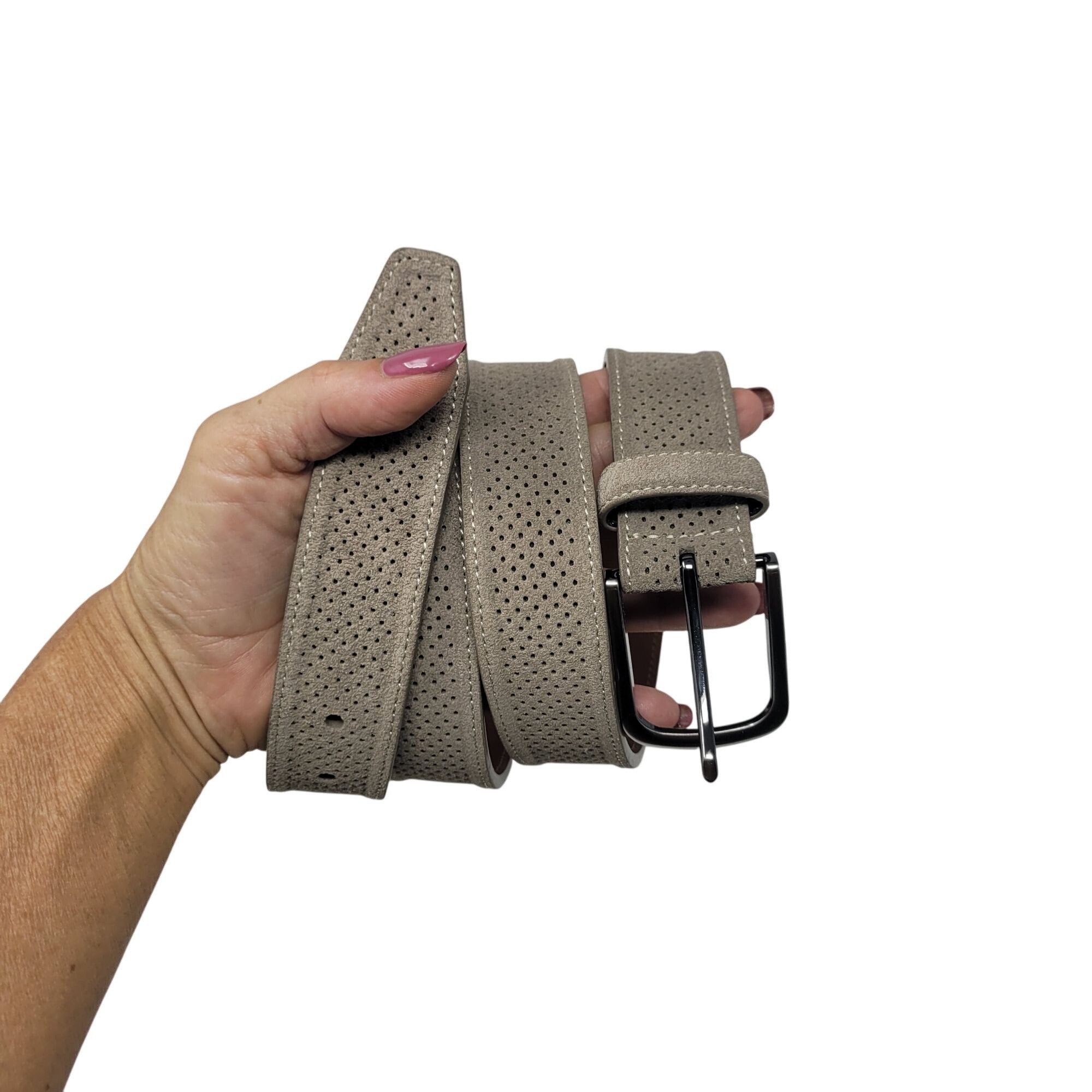 Johnston & Murphy Johnston & Murphy Mens Perforated Gray Suede Belt 44" Gunmet Size 32 - 1 Thumbnail