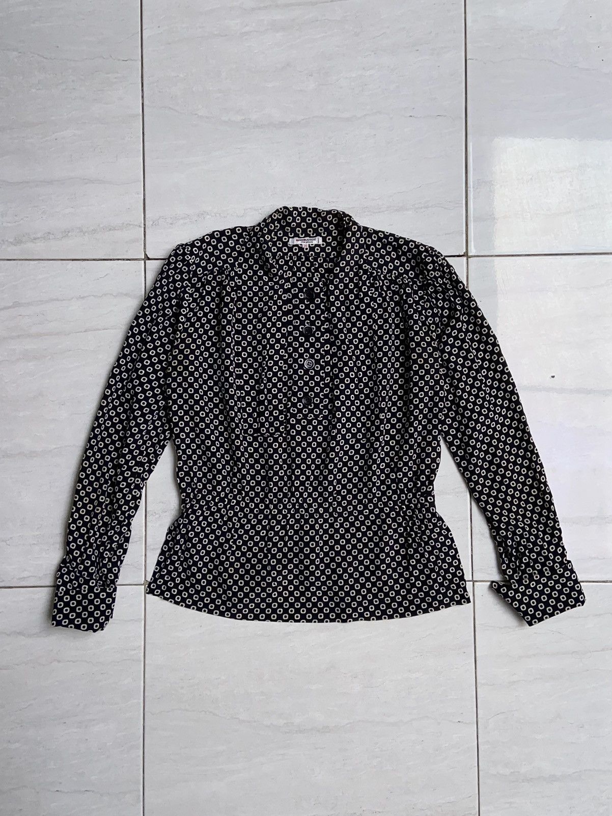 image of Saint Laurent Paris Black Polka Dot Blouse, Women's (Size Large)