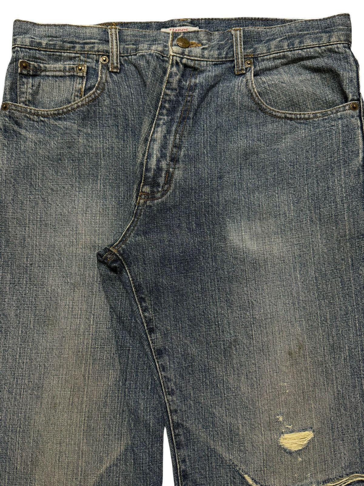 Hanes Vintage 90s Hanes Blue Faded Wash Distressed Wide Leg Baggy Size US 32 / EU 48 - 3 Thumbnail
