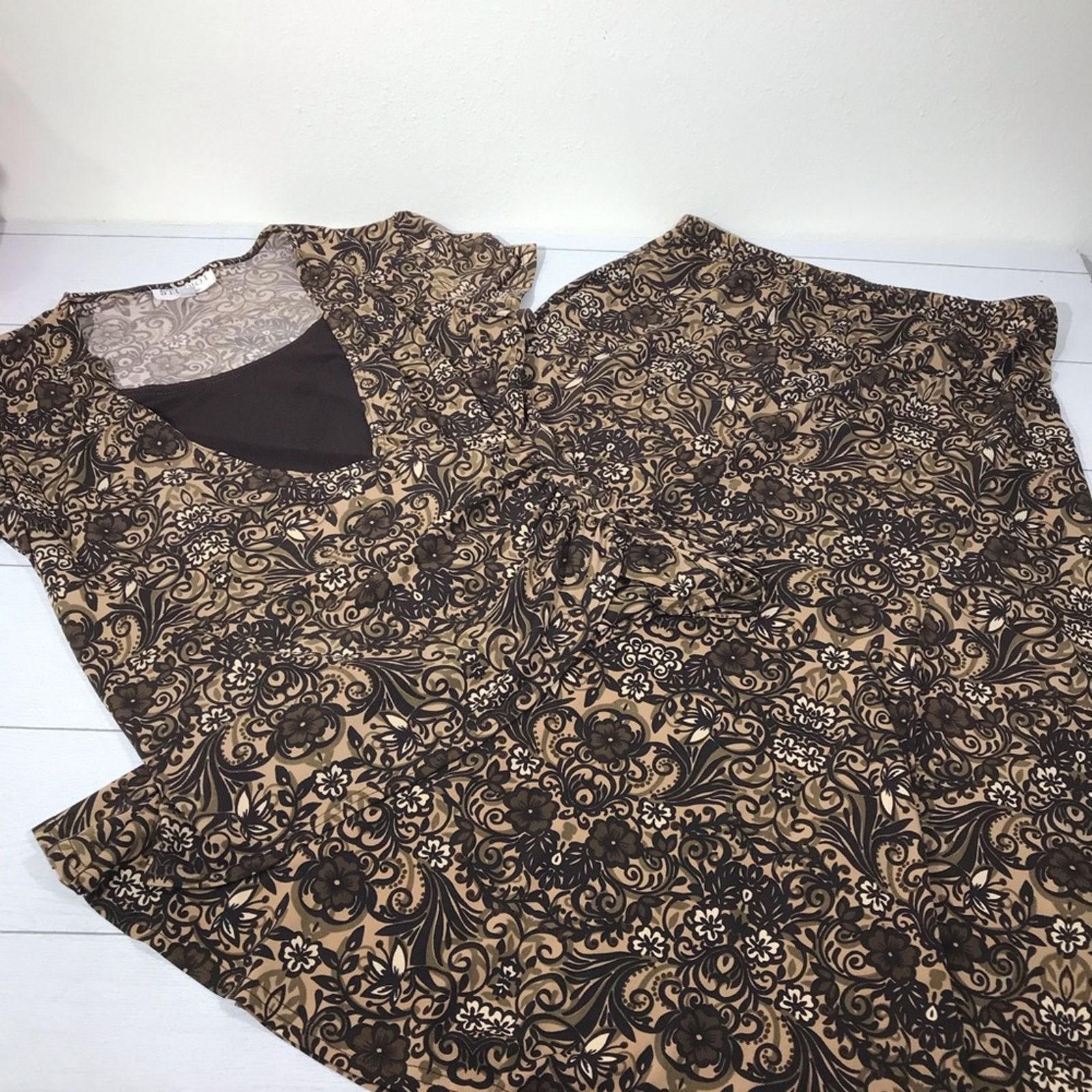Other Studio I Brown Floral Skirt Set Size 10 Size 32" / US 10 / IT 46 - 1 Thumbnail