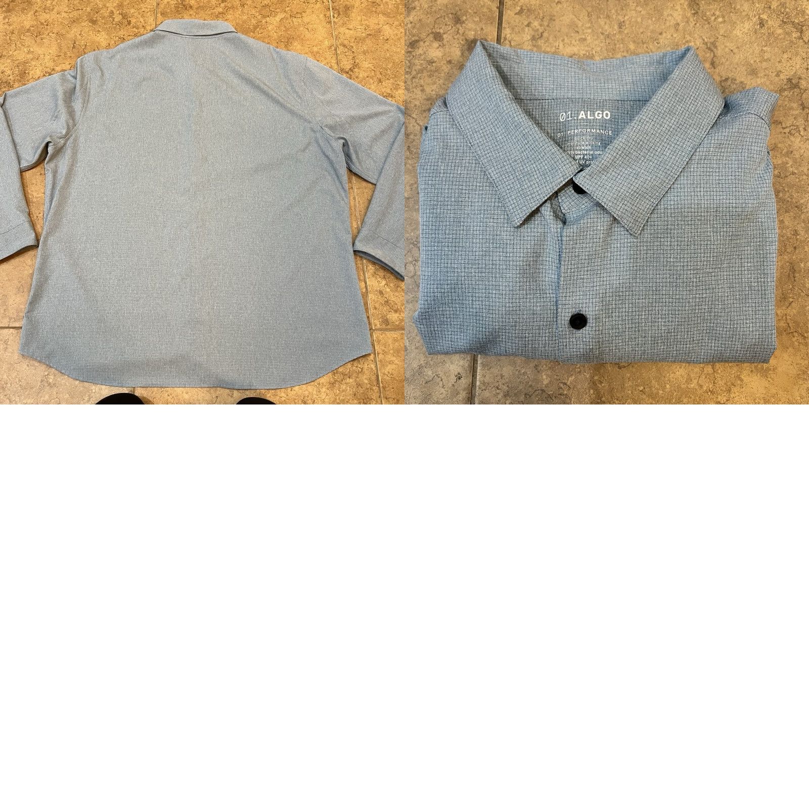 Vintage 01. Algo Mens 2XL Blue Performance UPF 40+ Long Sleeve Wicking Full Button Shirt Size US XXL / EU 58 / 5 - 8 Thumbnail