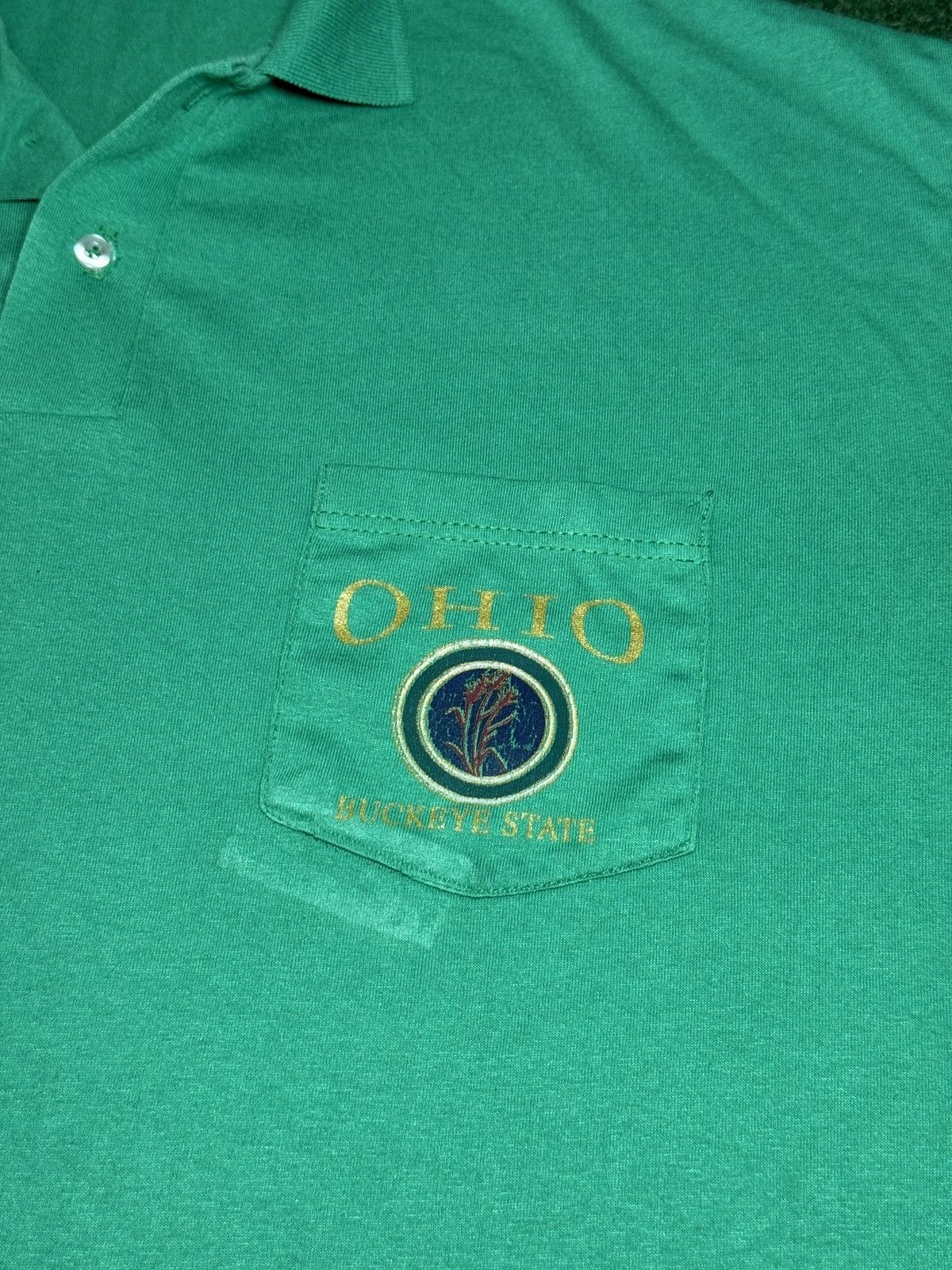 Hanes Vintage Ohio Buckeye State Boxy College Green Polo Shirt Size US L / EU 52-54 / 3 - 2 Thumbnail