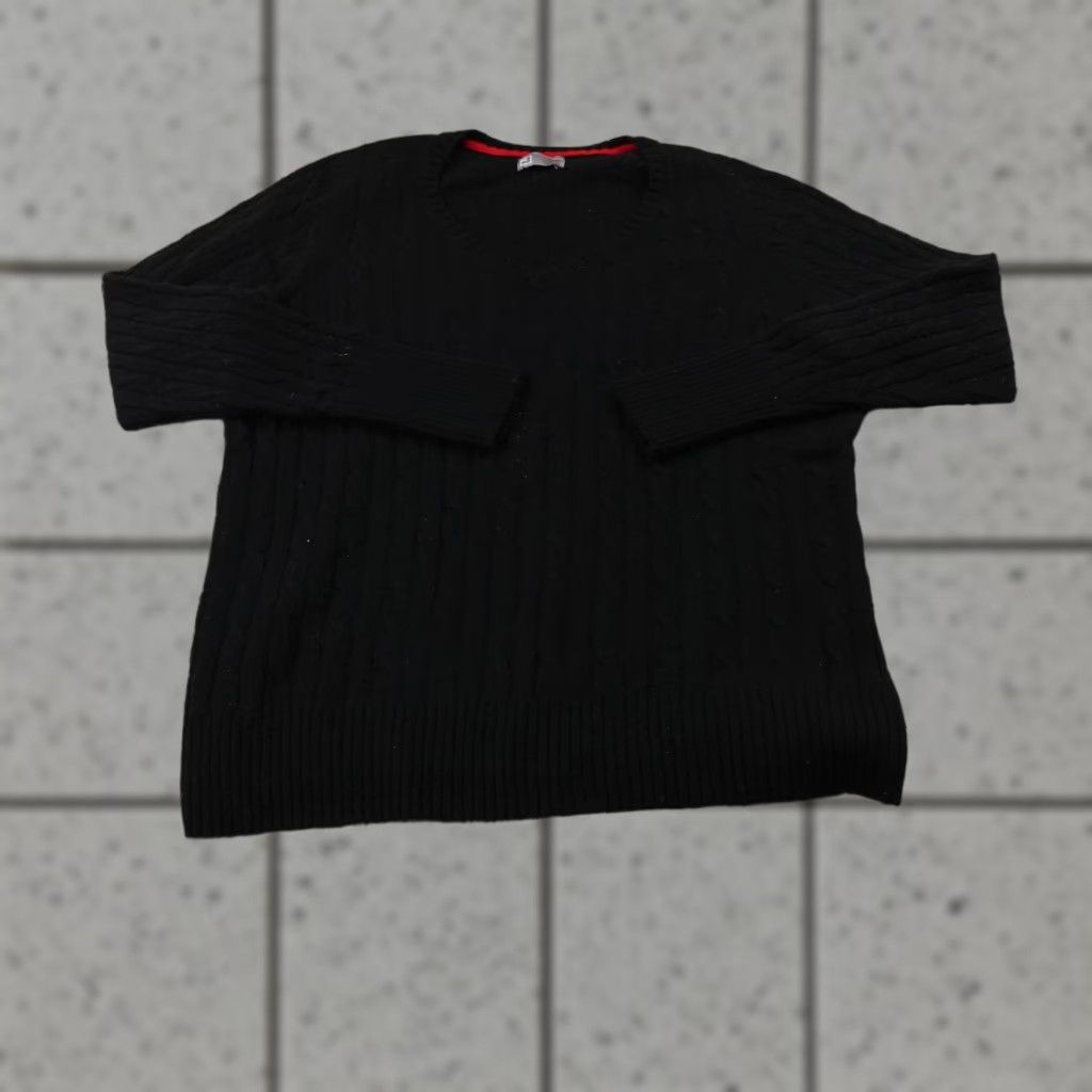 JCPenney JC Penney Sweater Womens L Black Cable Knit Merino Wool Blend V Neck Pullover Size L / US 10 / IT 46 - 1 Thumbnail