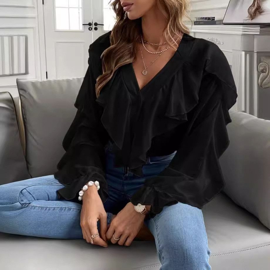 Other Women's Spring Summer V-neck Flounce Top Size XL / US 12-14 / IT 48-50 - 3 Thumbnail