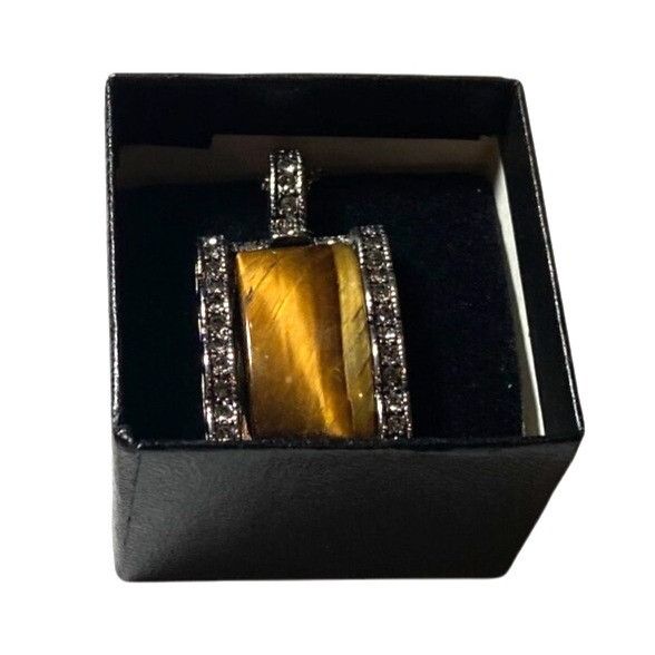 Other Tigers Eye Pendant Necklace With Silver-Tone Chain & Rhinest Size ONE SIZE - 3 Thumbnail