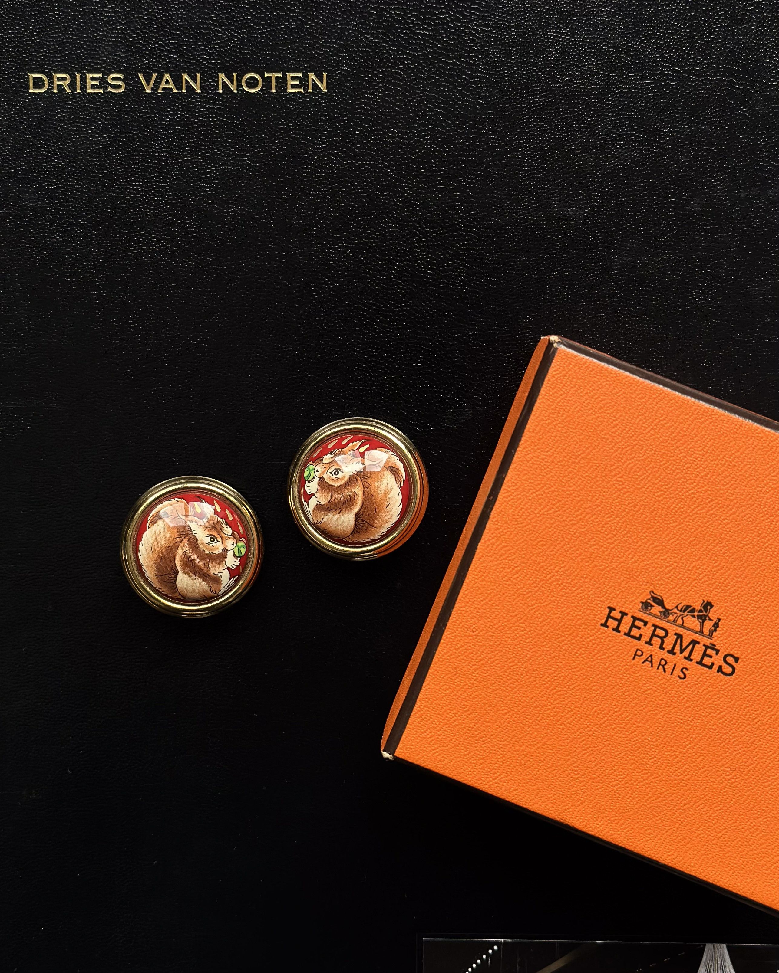 Hermes Enamel Cloisonne Golden Earrings - Squirrel Design Size ONE SIZE - 1 Thumbnail
