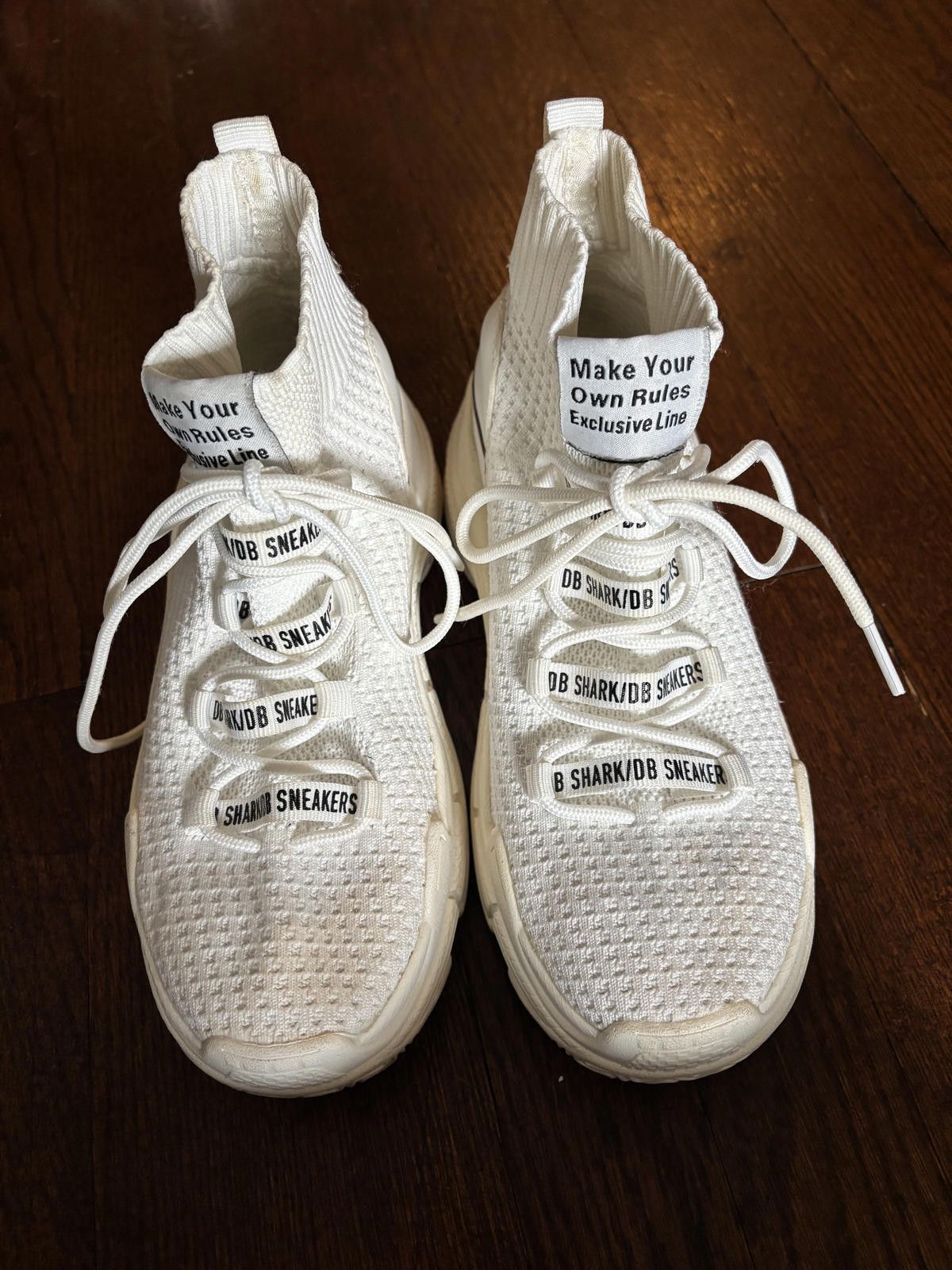 Designer DB SHARK White Knit High-Top Sneakers with Shark Design Size US 7 / IT 37 - 1 Thumbnail