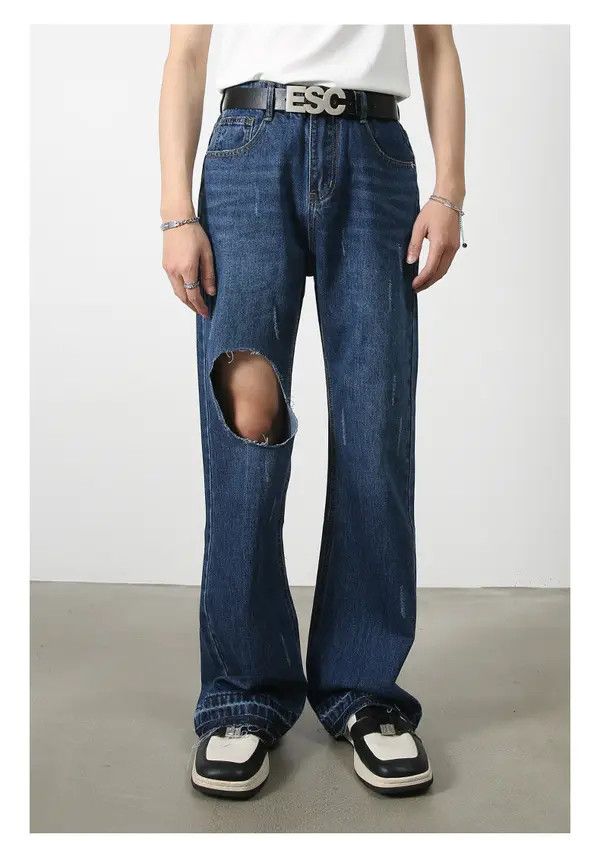 Japanese Brand Kokubu x Kita Dark blue loose flared casual ripped jeans Size US 32 / EU 48 - 1 Thumbnail