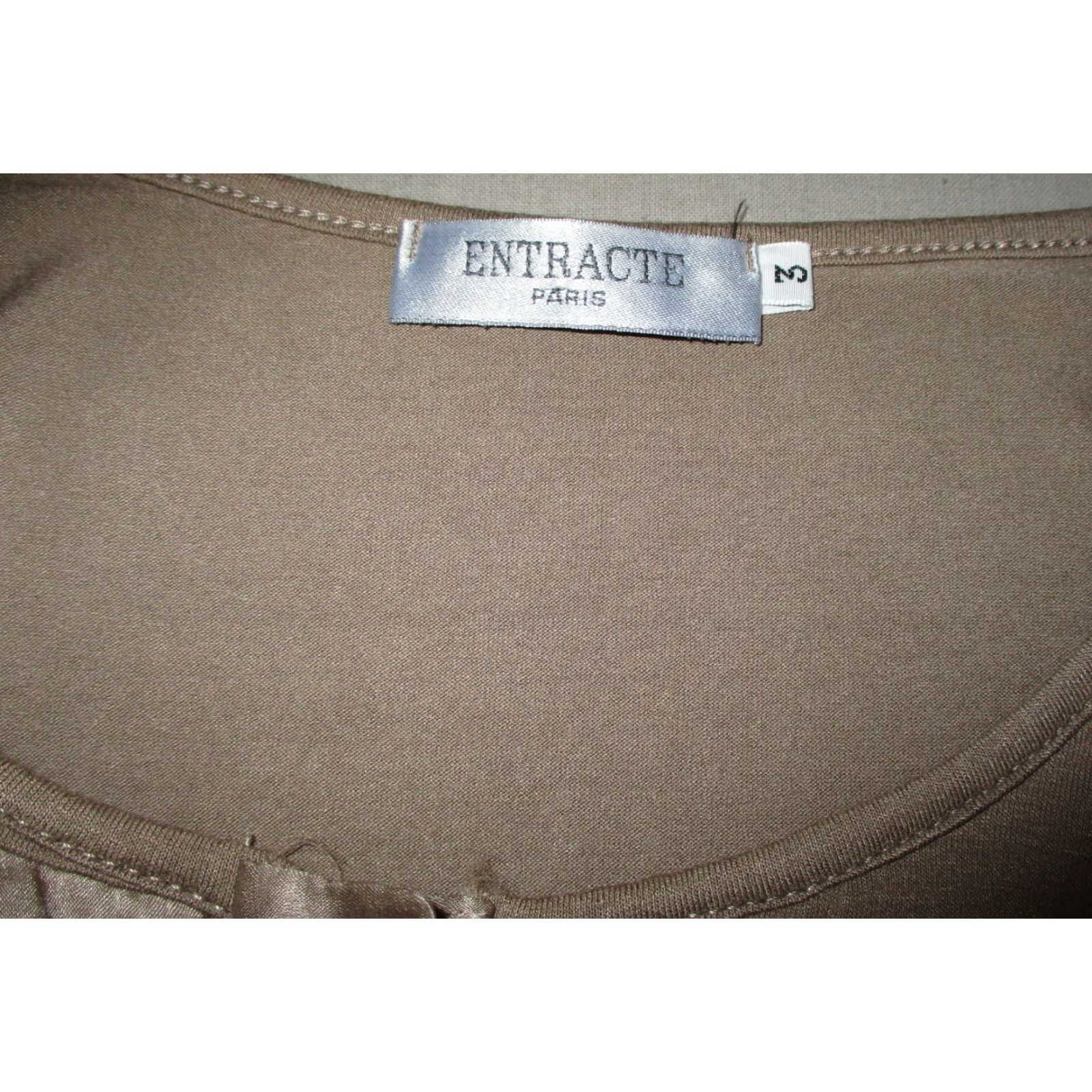 Vintage Entracte Paris Blouse Women Size 3 Taupe Silk Blend Button Size XS / US 0-2 / IT 36-38 - 6 Thumbnail