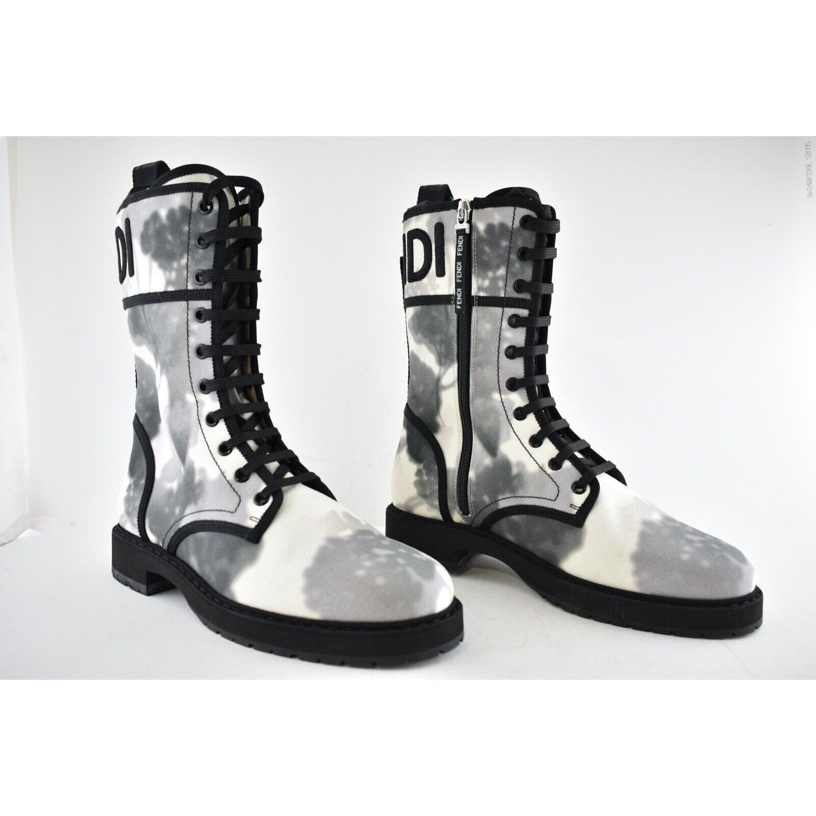 Fendi Fendi Black Grey White Tie Dye Canvas Lace Up Tie Logo Size US 7 / IT 37 - 4 Thumbnail