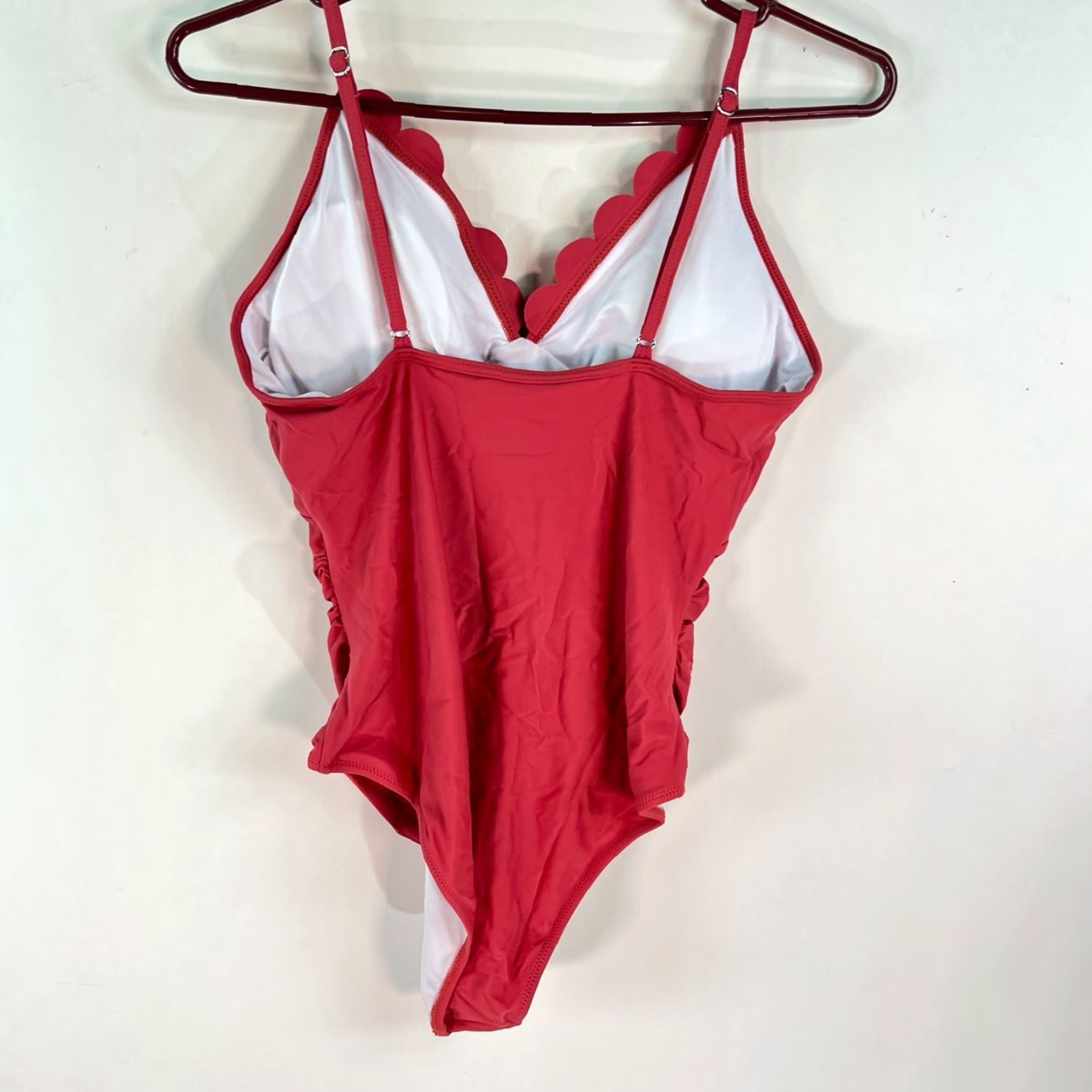 Vintage Womens Bikini Swimsuit 1 Pc Size M Scoop Neck Ruffled High Hip Cupped Pink Solid Pool Wear Size ONE SIZE - 5 Thumbnail