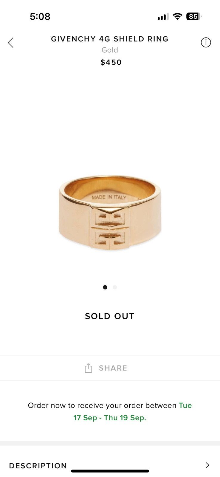 Givenchy Givenchy 4G Shield Ring Gold Color | Grailed
