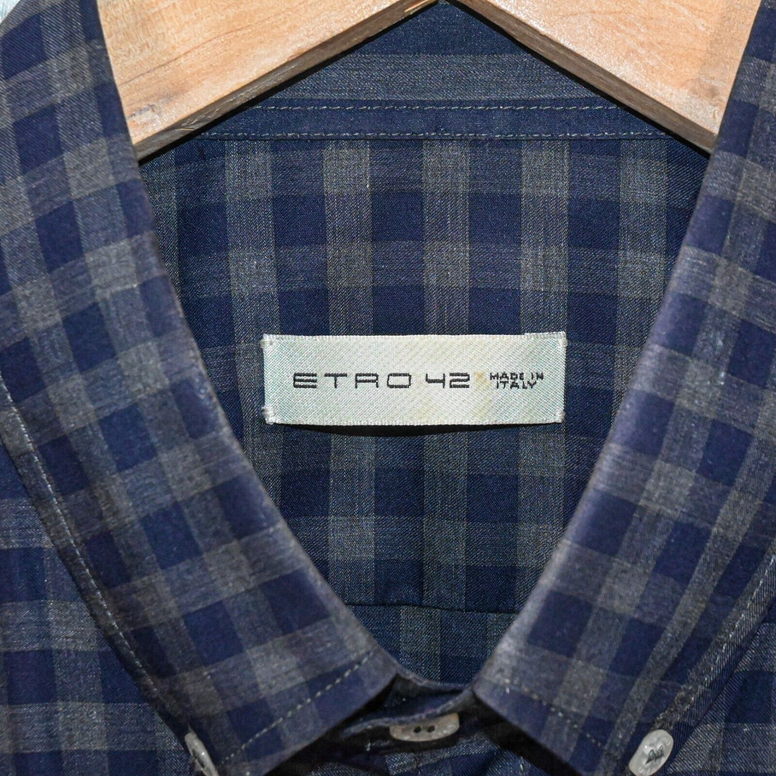 Etro ETRO Men's Button Down Shirt in Blue grey check cotton Size US L / EU 52-54 / 3 - 2 Thumbnail