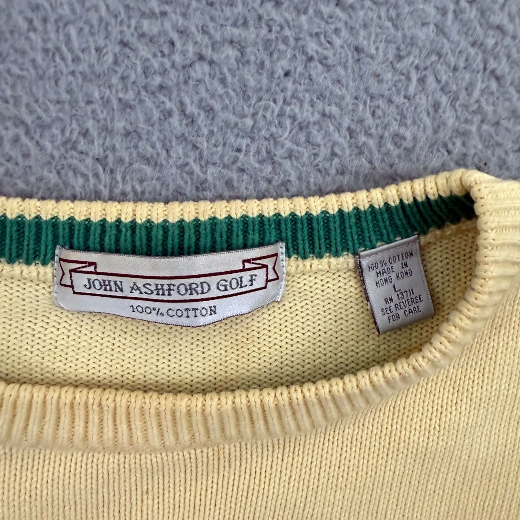 Vintage VINTAGE John Ashford Sweater Mens Large Golf Sport 90s Pullover Knit Long Sleeve Yellow Cotton Embroidered Logo 90s Theme Mens Size US L / EU 52-54 / 3 - 6 Thumbnail