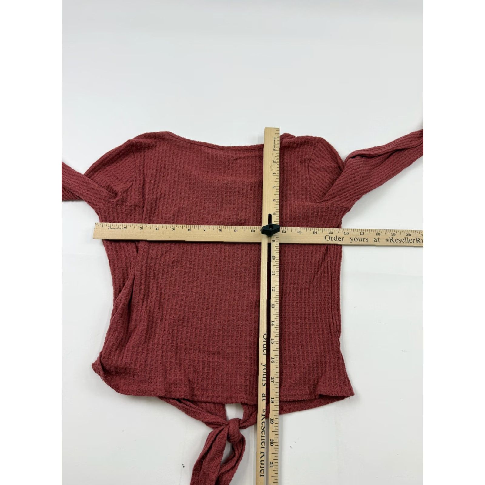 Vintage Paper Crane Shirt Womens XS Red Waffle Knit Henley Long Sleeve Front Tie Top Size XS / US 0-2 / IT 36-38 - 6 Thumbnail