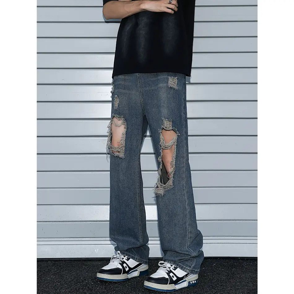 Japanese Brand × Jean Retro loose high street straight leg ripped jeans Size US 32 / EU 48 - 1 Thumbnail