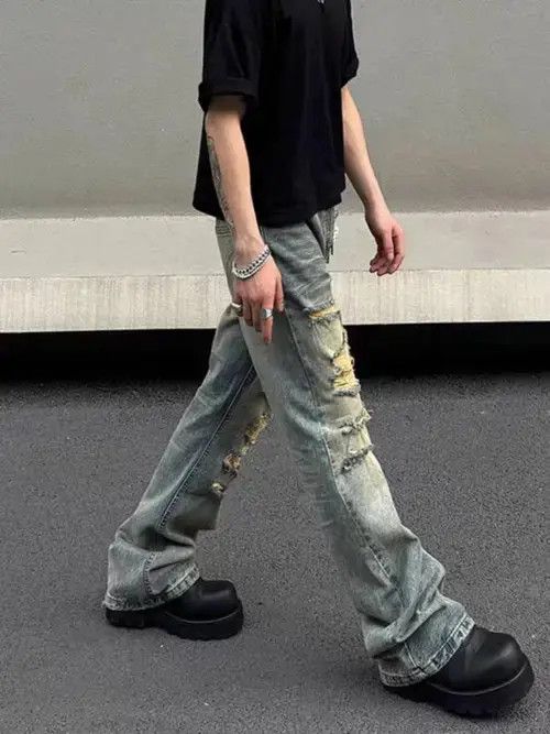 Jean Washed and ripped street hip-hop baggy jeans Size US 33 - 5 Thumbnail