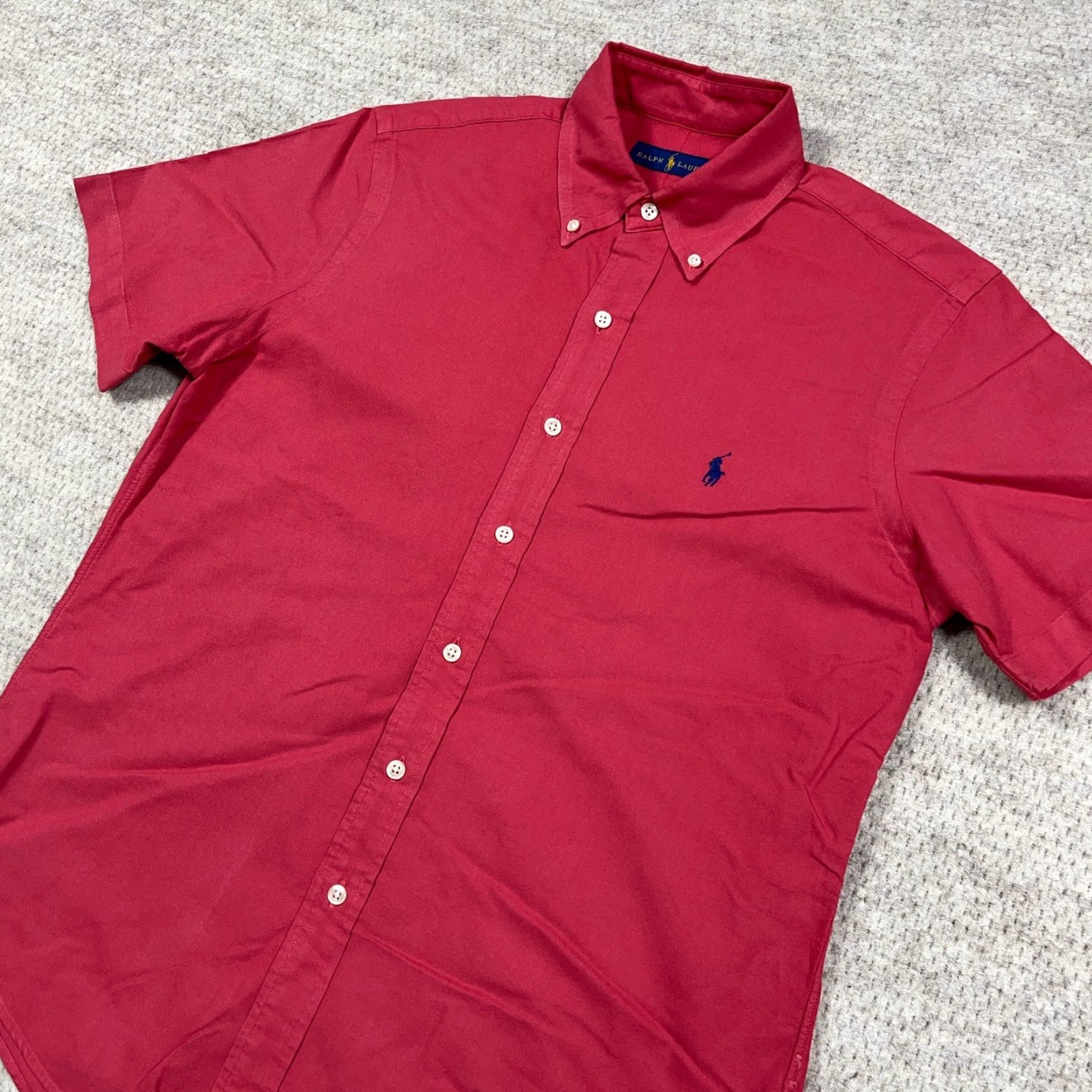 Ralph Lauren Ralph Lauren Oxford Shirt Men L Pink Blue Button-Up Collared Short Sleeve Preppy Size 42R - 4 Thumbnail